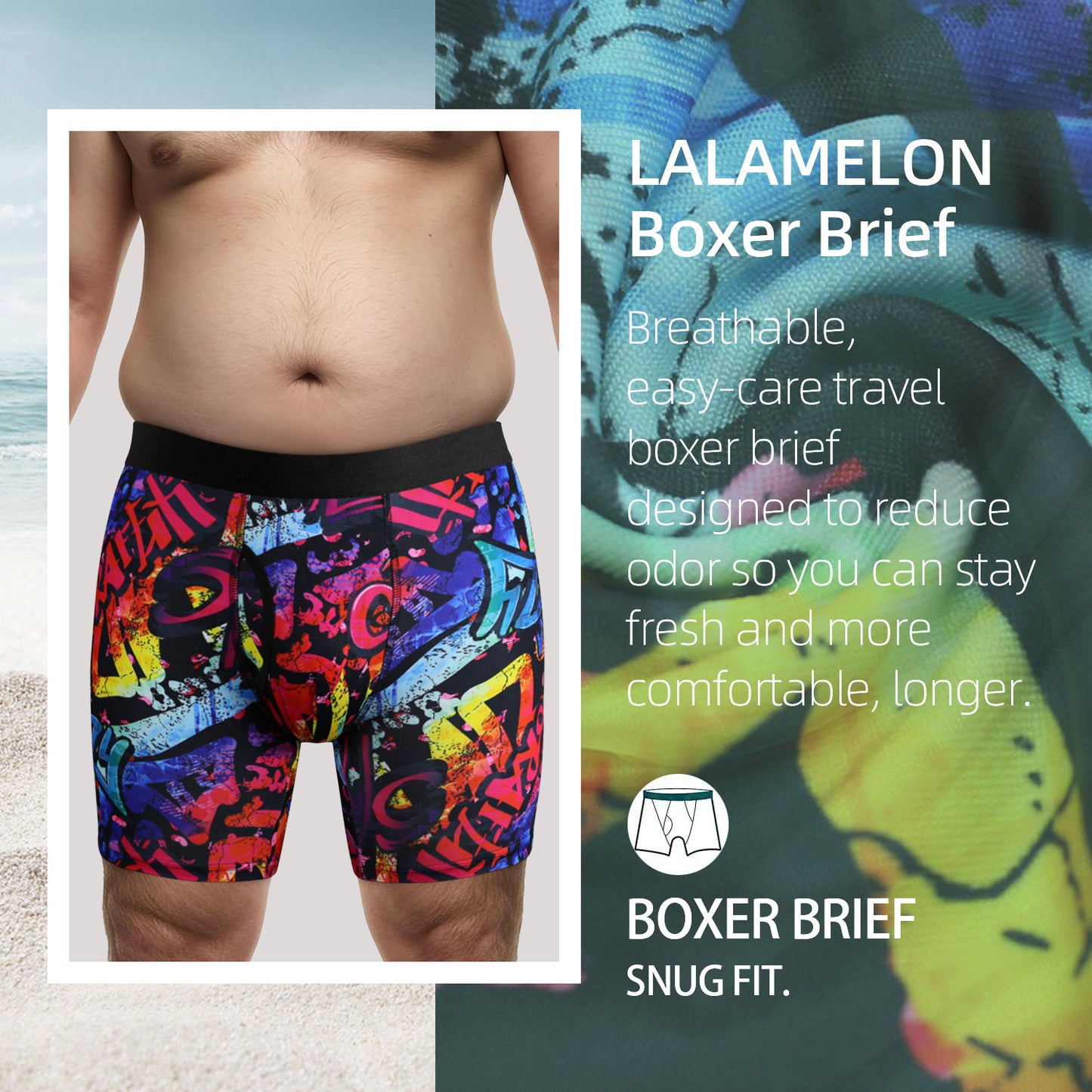 Lalamelon 3 PACK Big and Tall Mens Boxer Briefs Scrawl Print Plus Size Underwear With Fly Comfy Breathable Boxers
