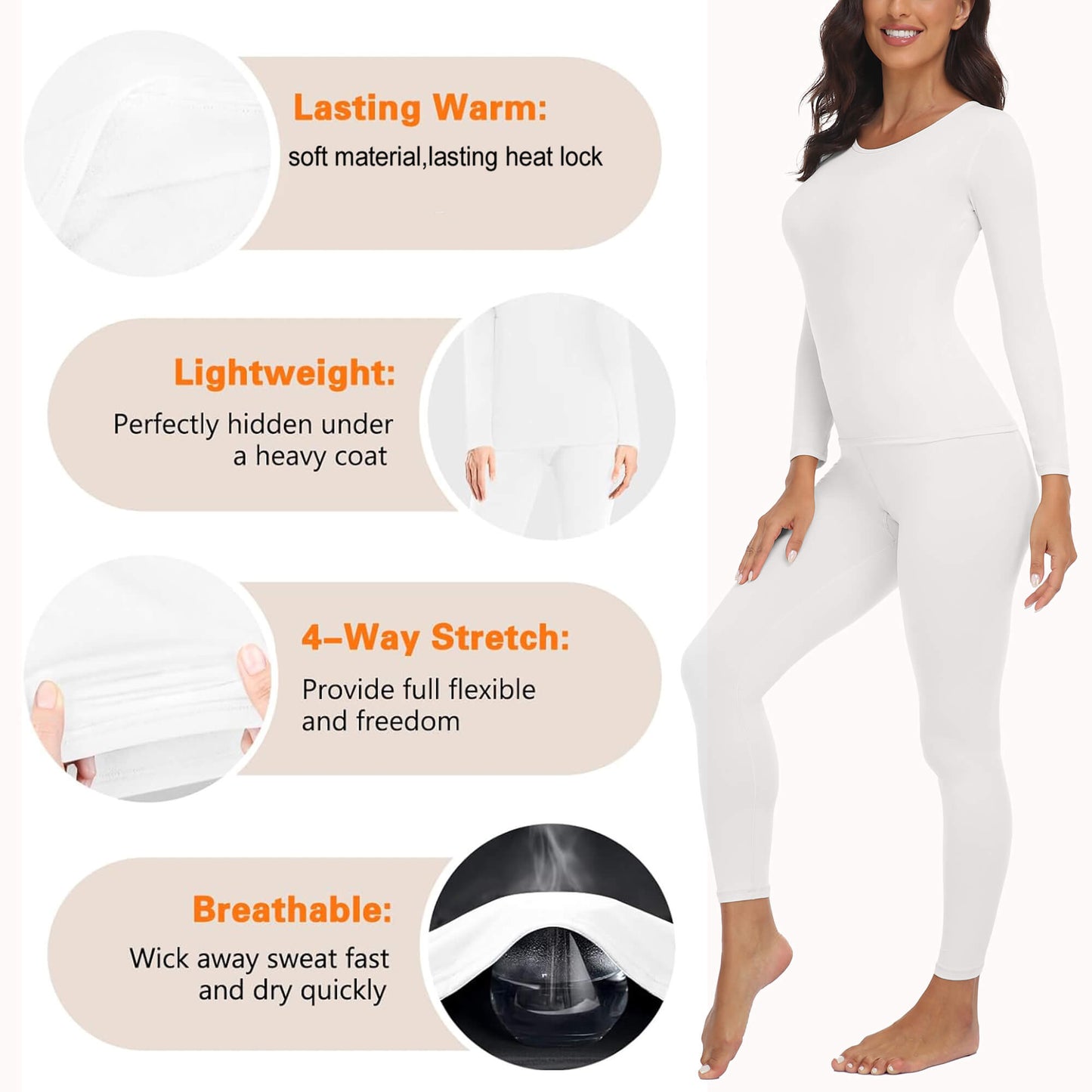 Anyfit Wear Women Thermal Underwear Set Long John Base Layer Ultra Soft Top&Bottom Sets for Cold Weather