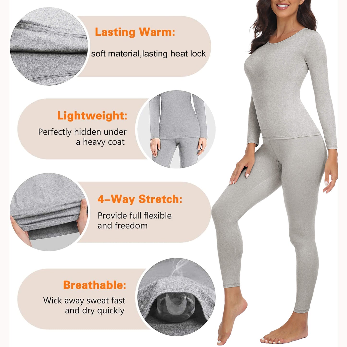 Anyfit Wear Women Thermal Underwear Set Long John Base Layer Ultra Soft Top&Bottom Sets for Cold Weather