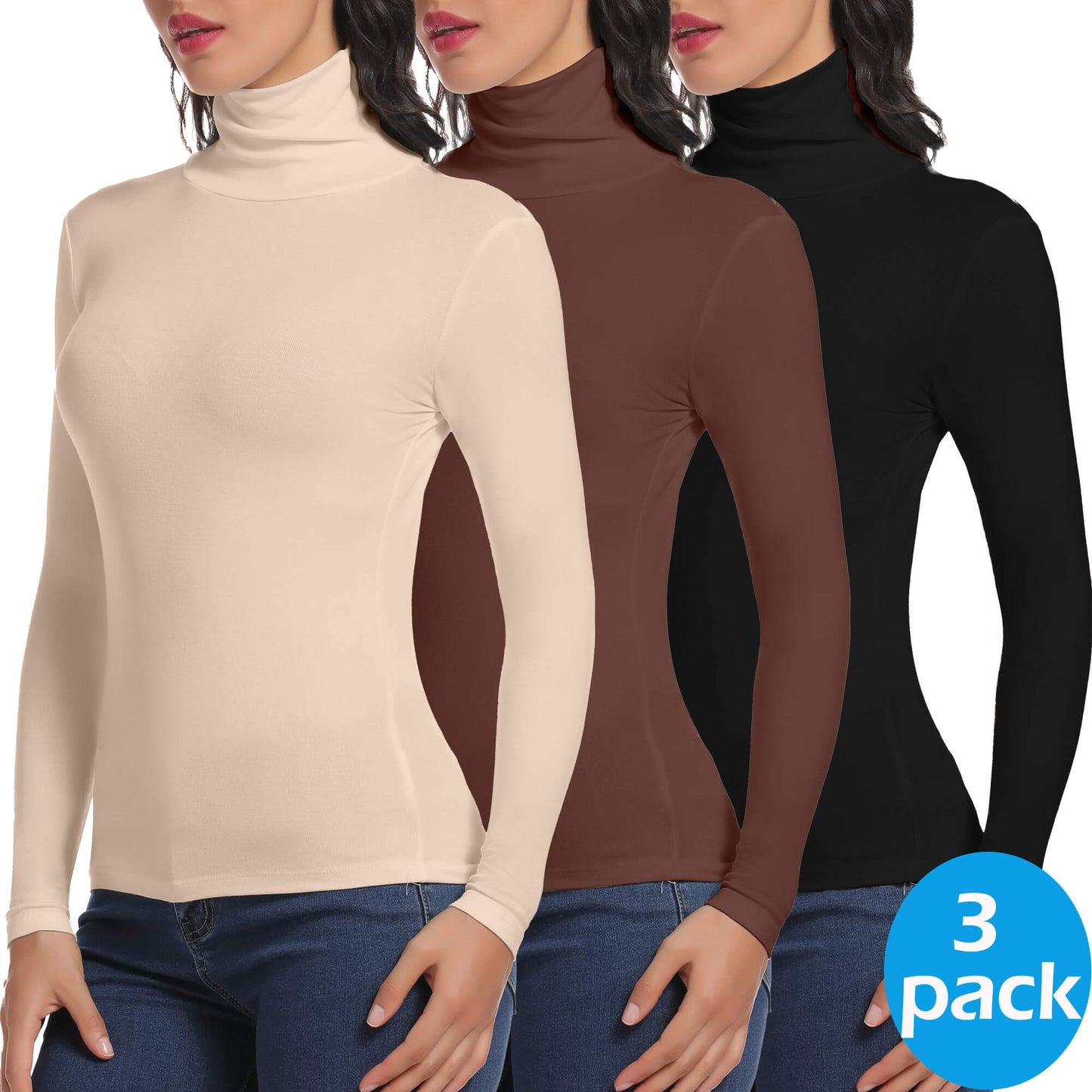 MANIFIQUE Women's Turtleneck Long Sleeve Shirts Fall Fashion Basic Thermal Underwear Tops Winter Clothes 2025