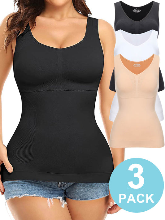 QRIC 3-Pack Women Firm Control Shapewear Tank Top Layering Slimming Body Shaper Vest Camisole
