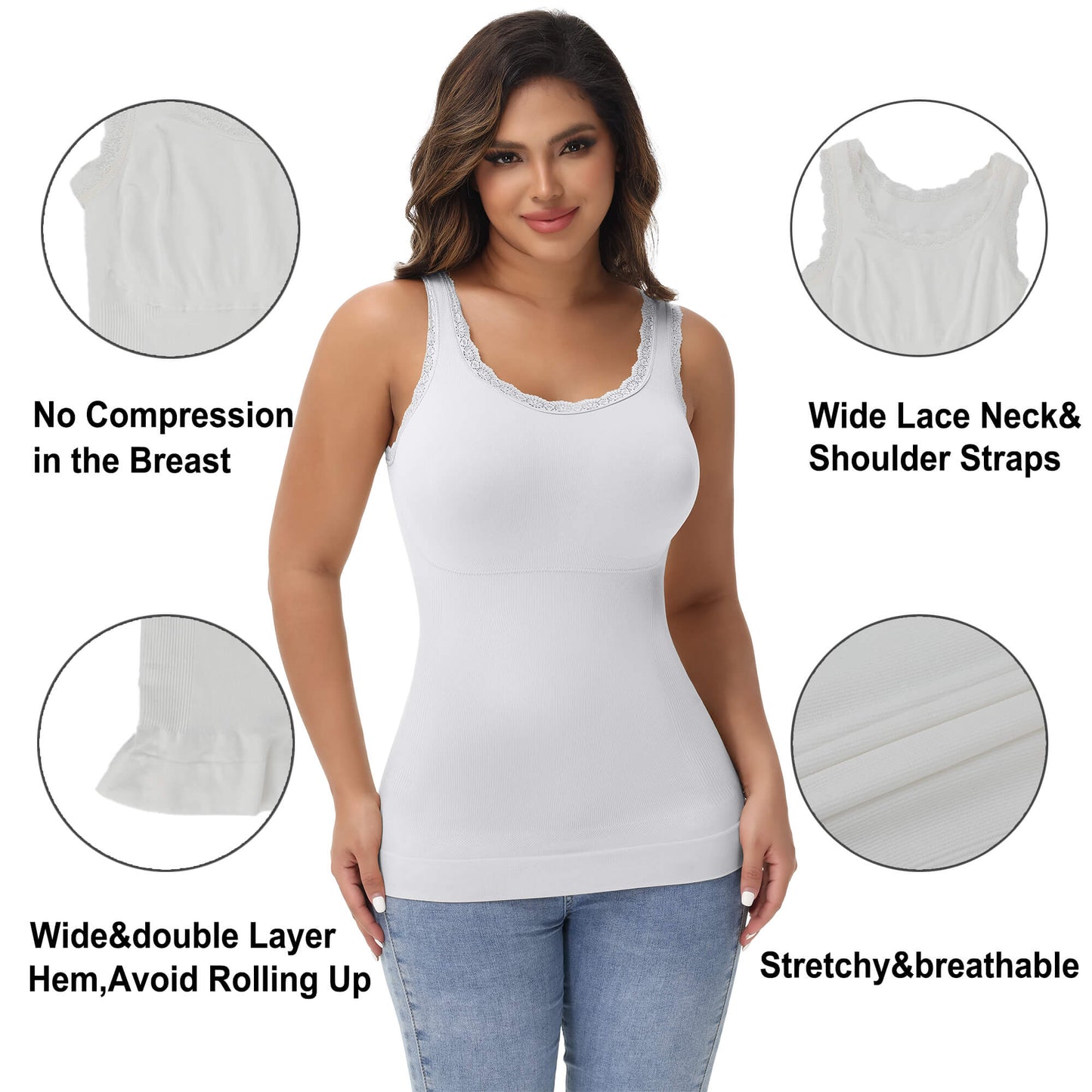 ANYFIT WEAR Lace Cami Shapewear Tank Tops for Women Tummy Control Body Shaper Slimming Camisole Compression Shirt