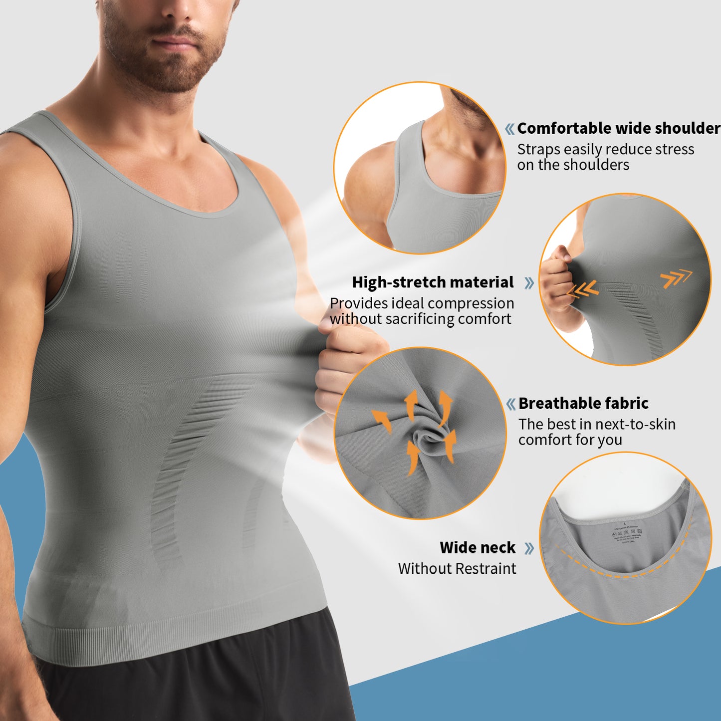 Lalamelon Compression Shirts for Men Shapewear Vest Body Shaper Abs Abdomen Slim Tank Elastic Top Undershirt