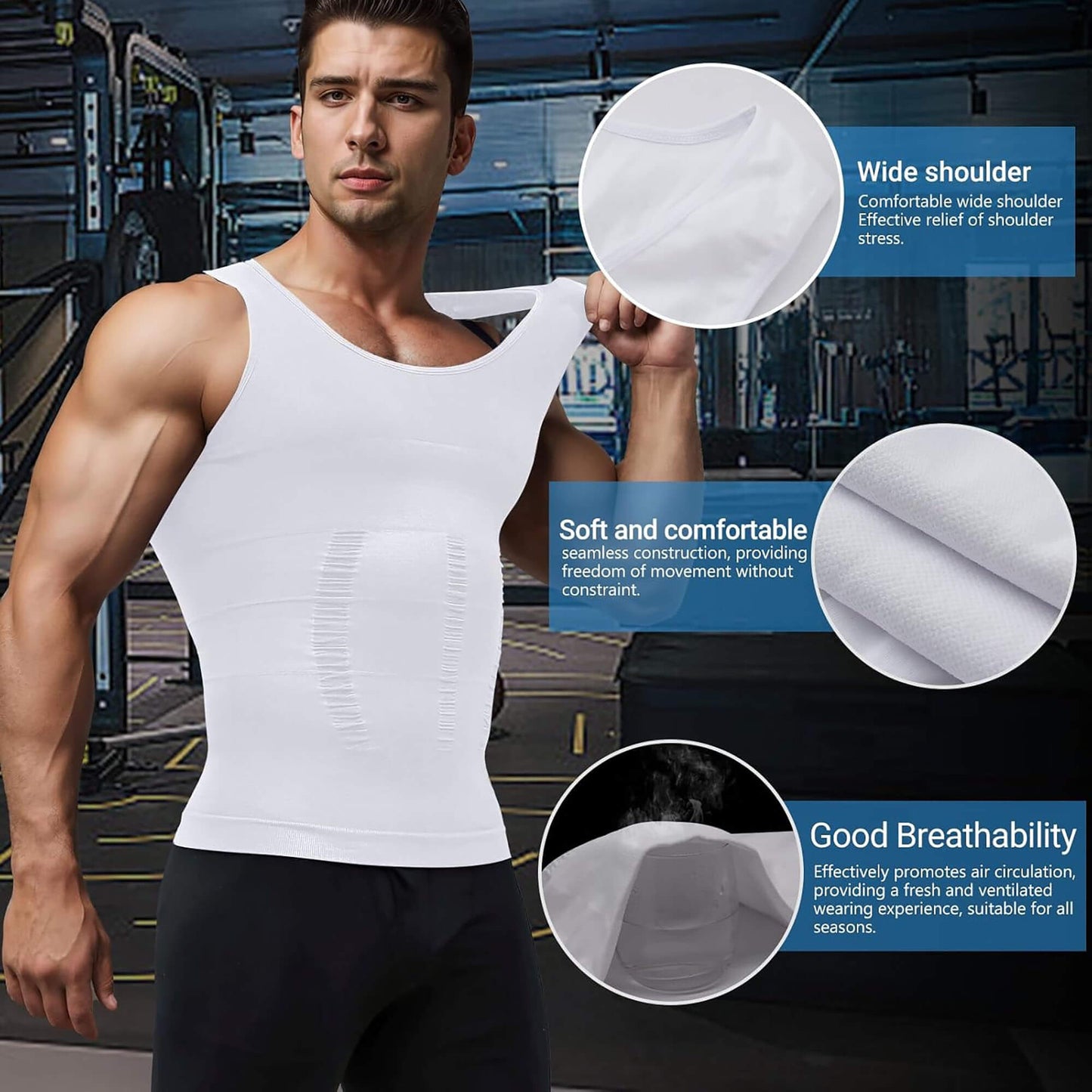 ANYFIT WEAR Mens Slimming Shirt Body Shaper Vest Workout Tummy Control Tank Tops Abs Abdomen Undershirts