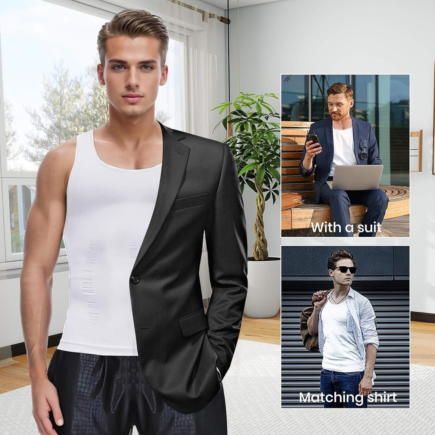 ANYFIT WEAR Mens Slimming Shirt Body Shaper Vest Workout Tummy Control Tank Tops Abs Abdomen Undershirts