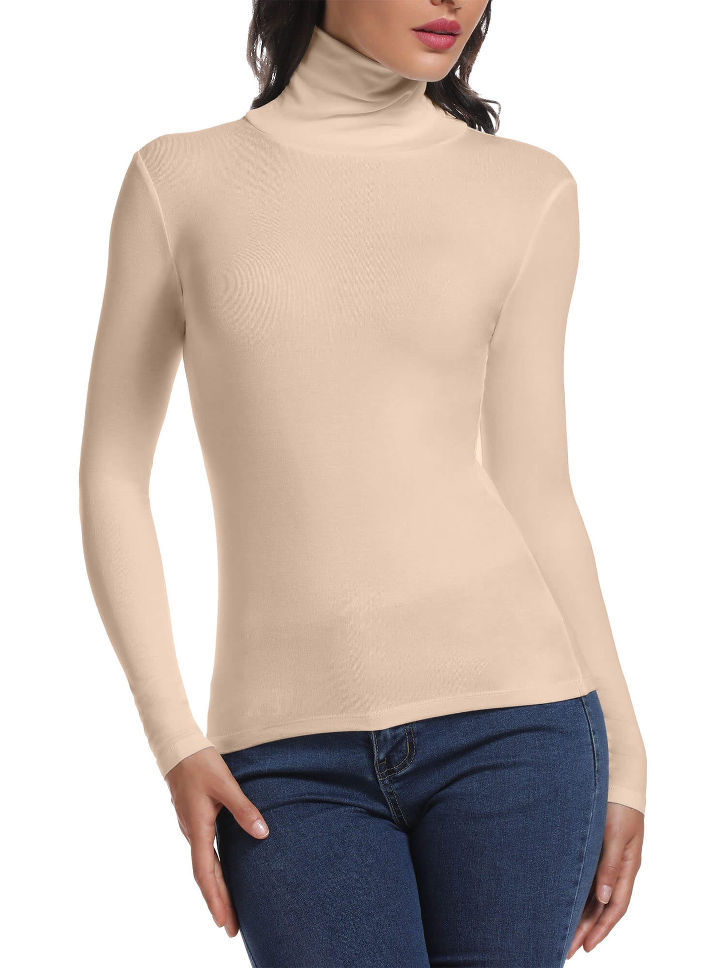 ANYFIT WEAR Long Sleeve Mock Turtleneck Stretch Slim Fitted Layer Basic Tee Tops