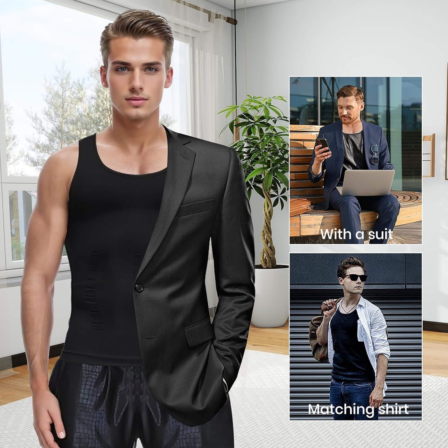 ANYFIT WEAR Mens Slimming Shirt Body Shaper Vest Workout Tummy Control Tank Tops Abs Abdomen Undershirts