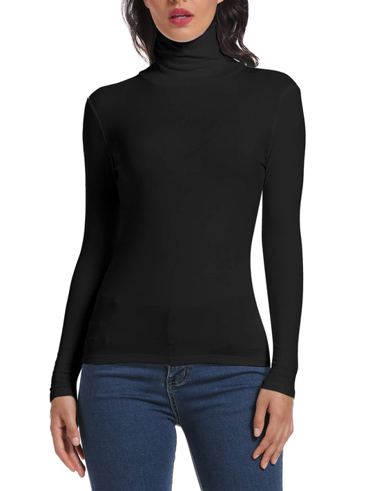 ANYFIT WEAR Long Sleeve Mock Turtleneck Stretch Slim Fitted Layer Basic Tee Tops