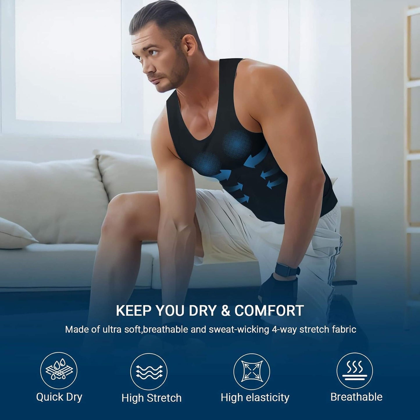 ANYFIT WEAR Mens Slimming Shirt Body Shaper Vest Workout Tummy Control Tank Tops Abs Abdomen Undershirts