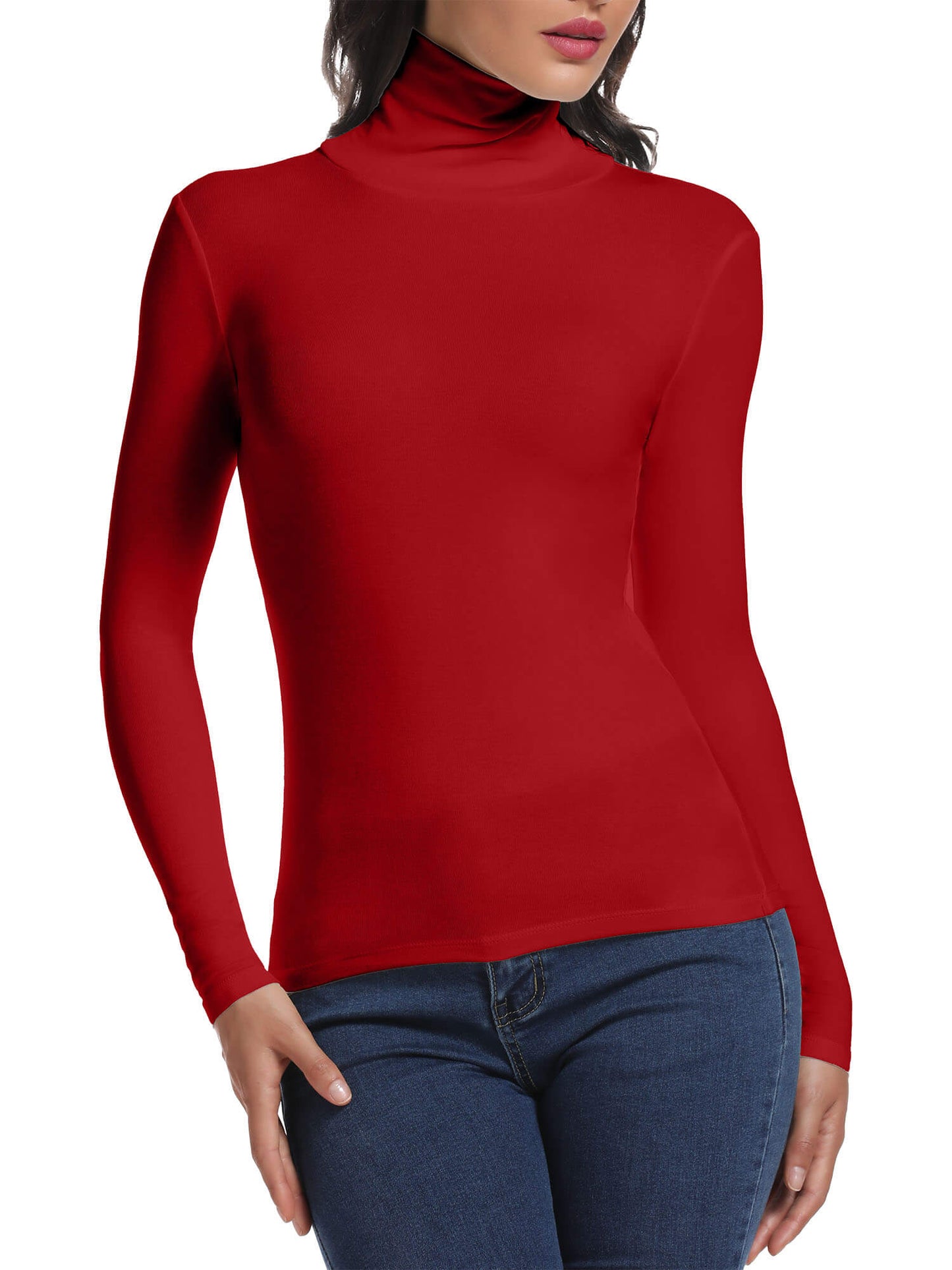 ANYFIT WEAR Long Sleeve Mock Turtleneck Stretch Slim Fitted Layer Basic Tee Tops