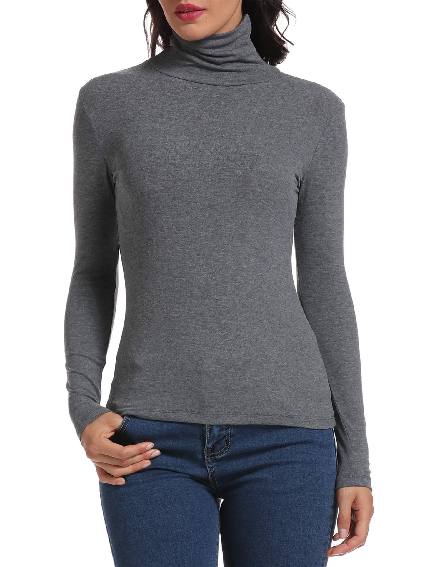 ANYFIT WEAR Long Sleeve Mock Turtleneck Stretch Slim Fitted Layer Basic Tee Tops