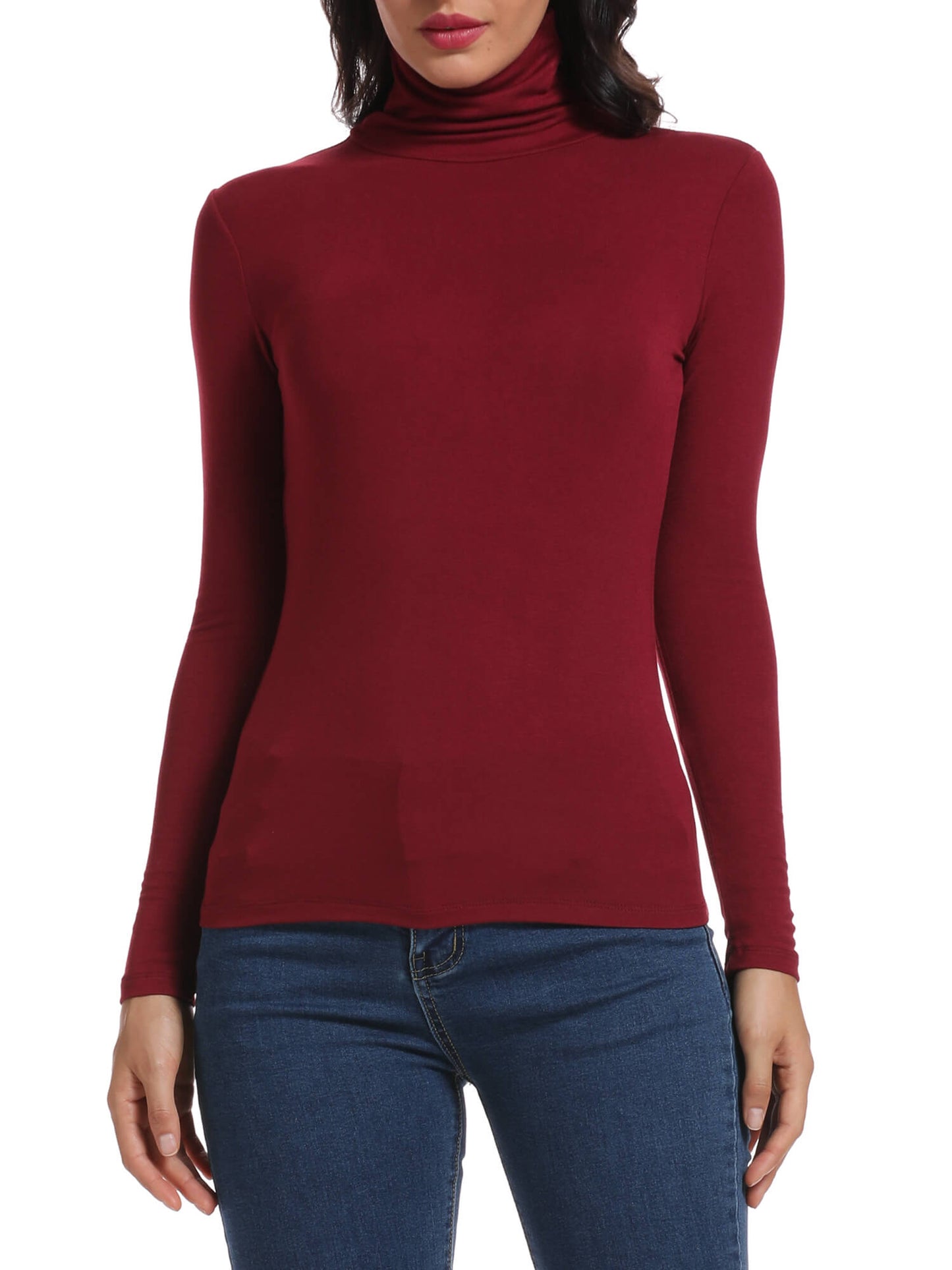 ANYFIT WEAR Long Sleeve Mock Turtleneck Stretch Slim Fitted Layer Basic Tee Tops