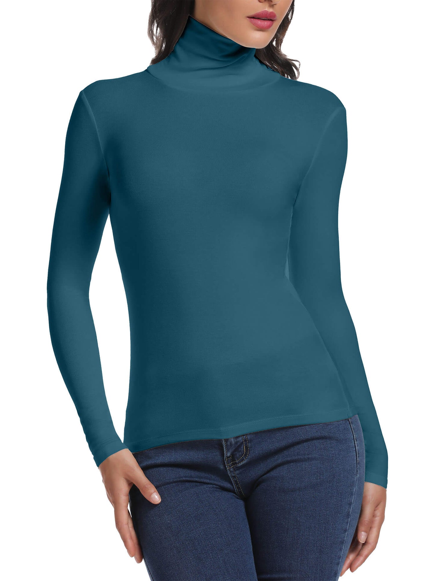ANYFIT WEAR Long Sleeve Mock Turtleneck Stretch Slim Fitted Layer Basic Tee Tops