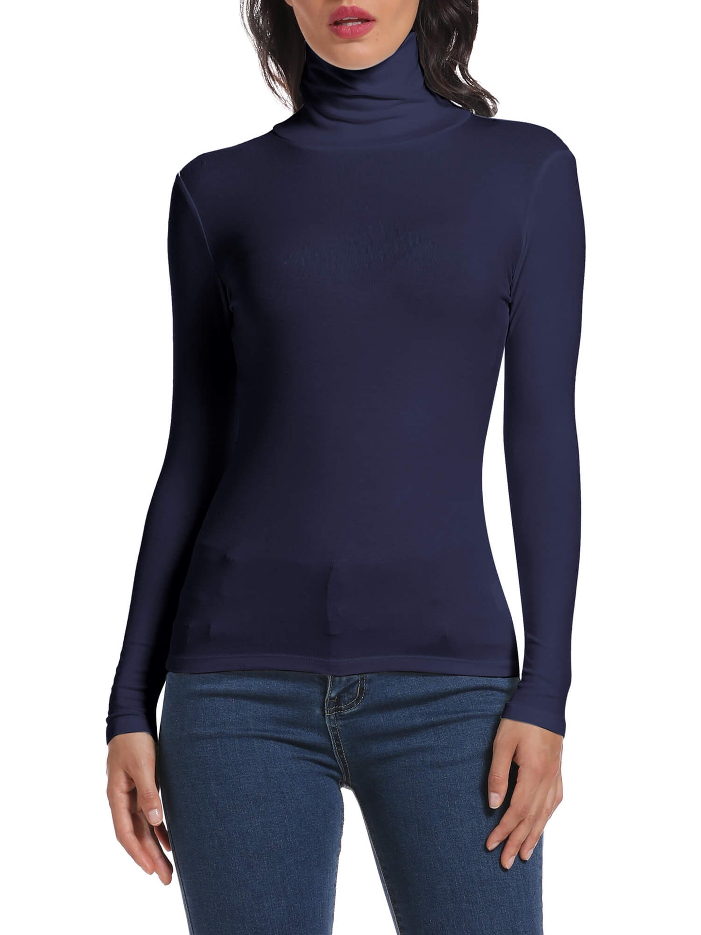 ANYFIT WEAR Long Sleeve Mock Turtleneck Stretch Slim Fitted Layer Basic Tee Tops