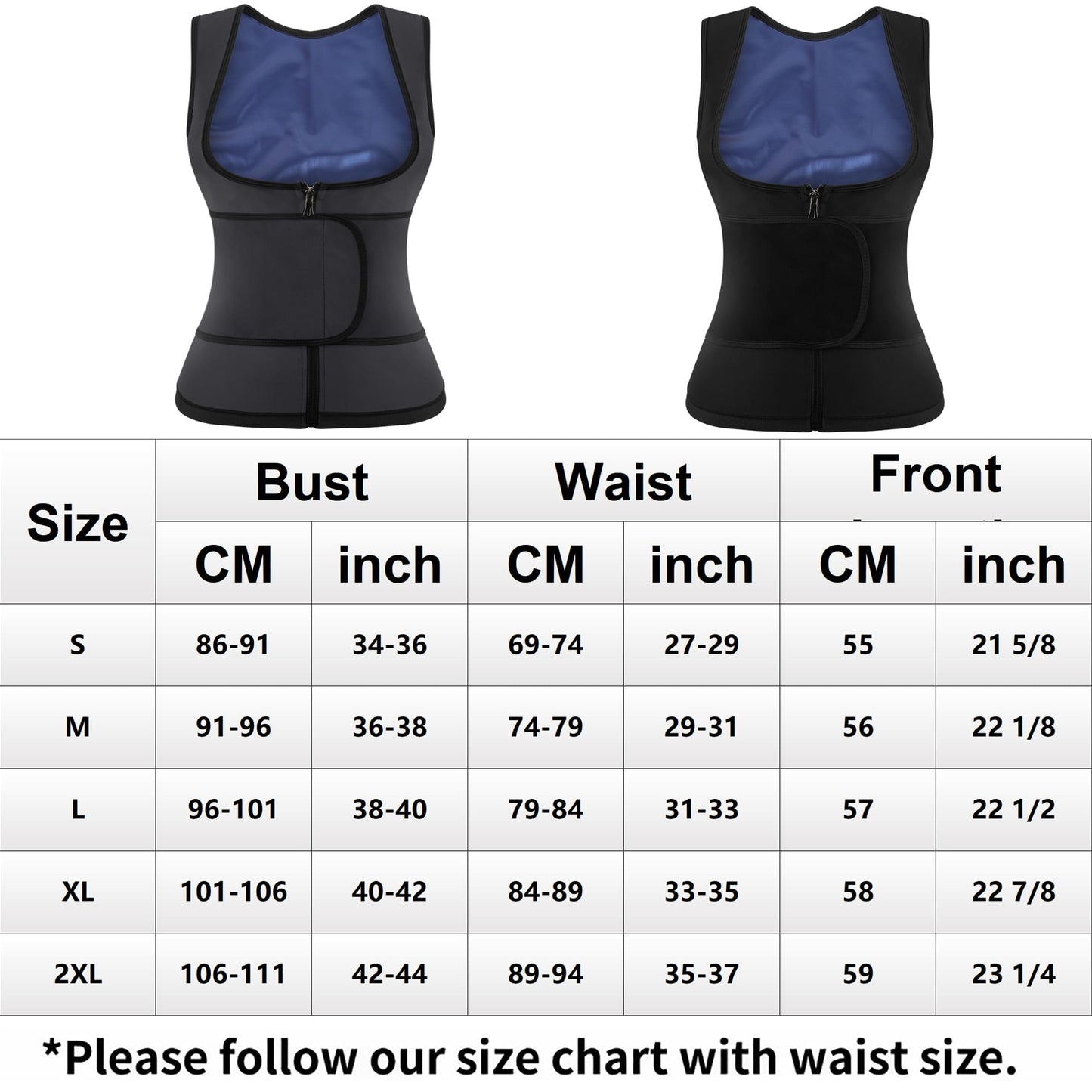 COMFREE Women Sauna Suit Waist Trainer Vest With Zipper Sweat Tank Top Body Shaper With Trimmer Belt
