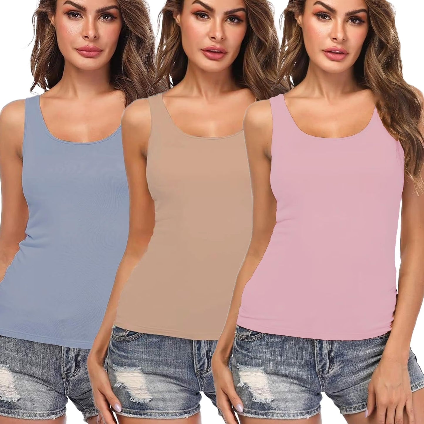 CARCOS Womens Tank Tops with Built in Shelf Bra Plus Size Basic Stretchy Padded Camisole Casual Layering Tanks Undershirt