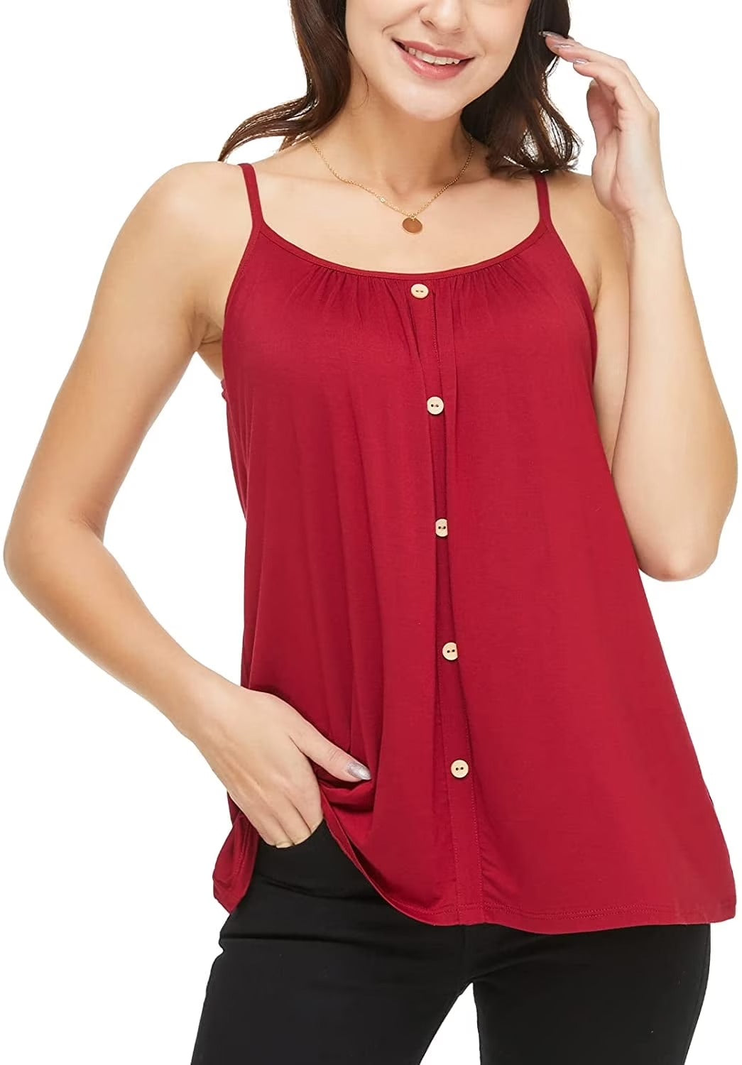COMFREE Women's Camisole with Built in Bra Plus Size Tank Top Cami Flowy Casual Tops with Adjustable Strap (S-4XL)
