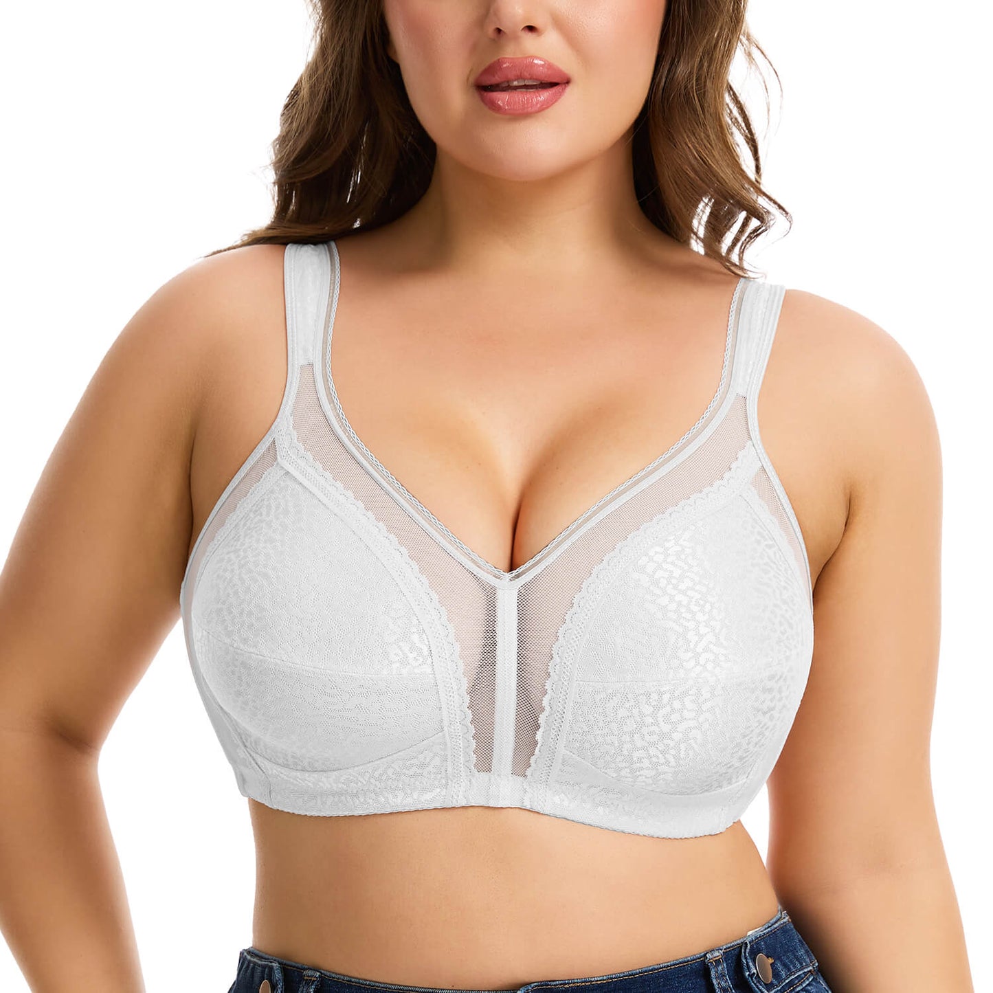 MANIFIQUE Women's Full Figure Minimizer Bras Comfort Large Busts Wire-Free Non Padded Plus Size Bra