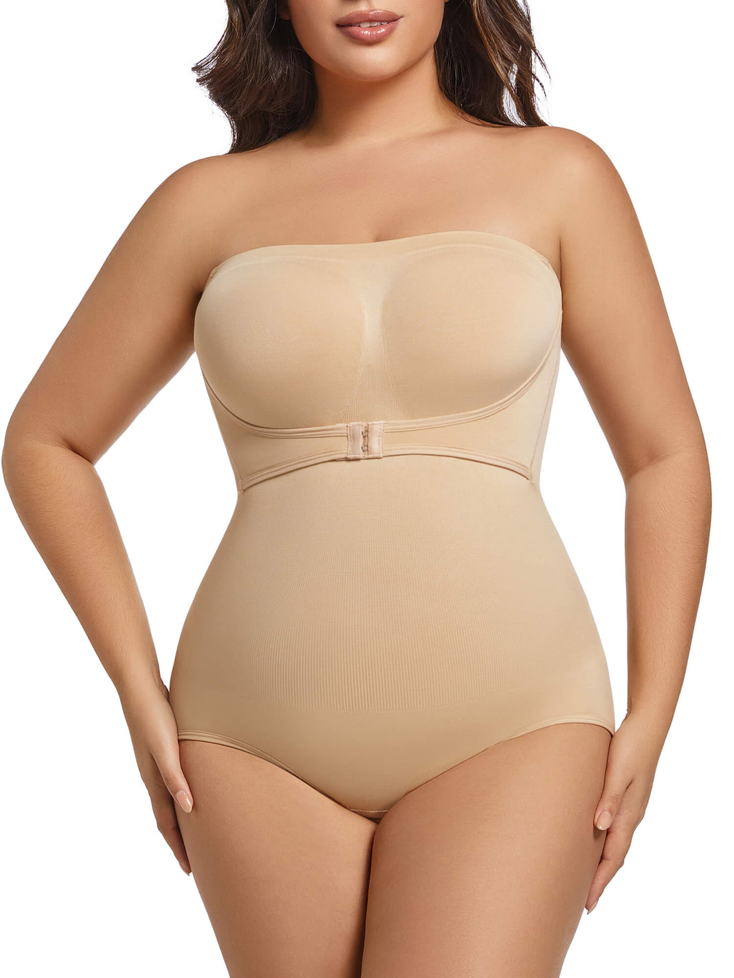 MANIFIQUE Plus Size Strapless Bodysuit for Women Tummy Control Shapewear Seamless Faja Body Shaper with Removable Straps