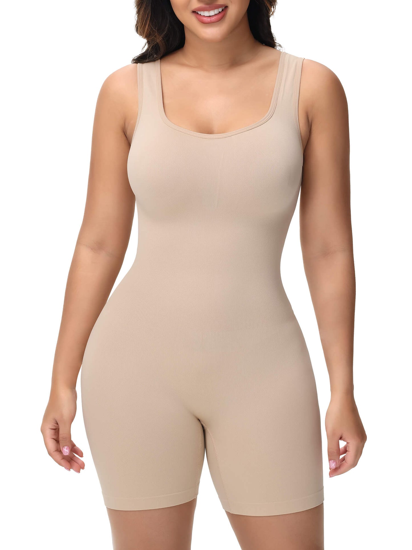 MANIFIQUE Women's Shaping Mid-Thigh Bodysuit Tummy Control Shapewear Body Shaper