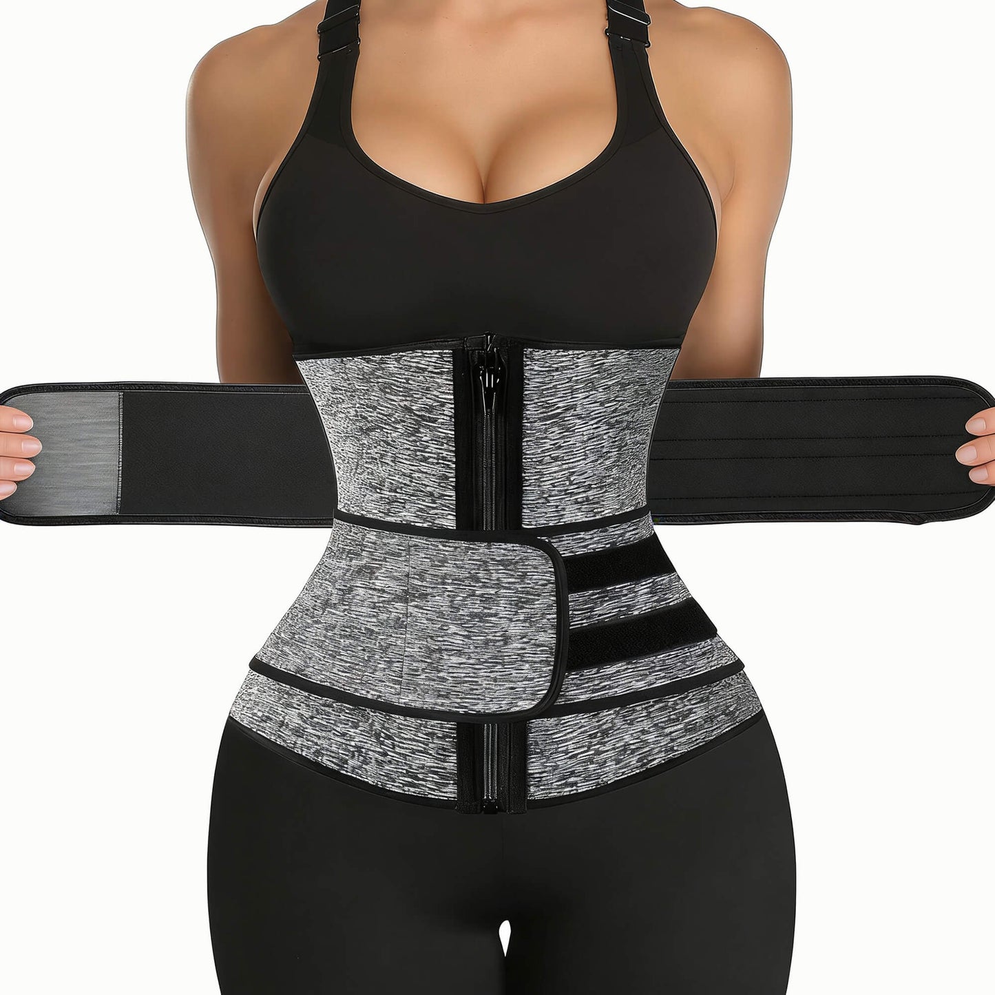 MANIFIQUE Waist Trainer for Women Belly Band Long Torso Sauna Workout 2 Belt With Zipper 9 Steel Bones Corset