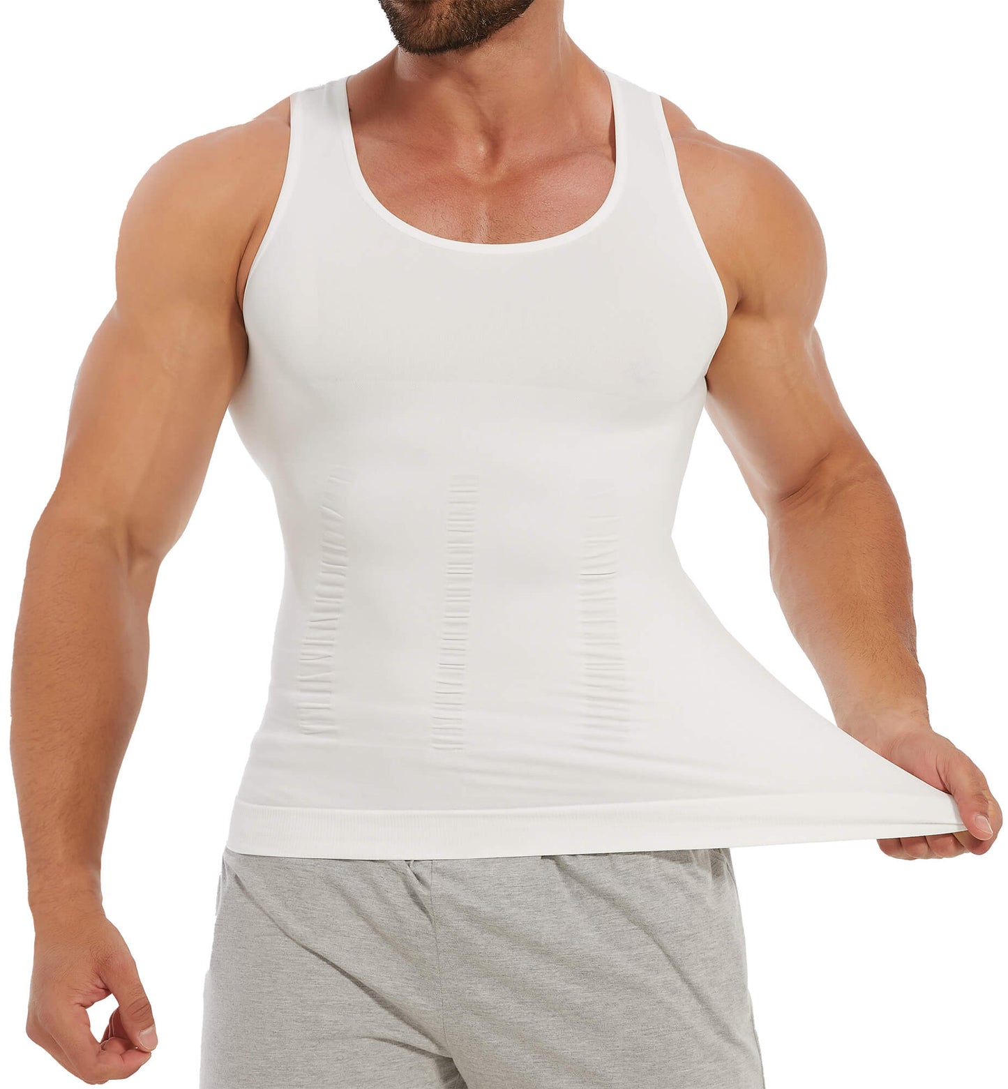 MANIFIQUE 2 Packs Compression Shirts for Men Gynecomastia Tank Tops Body Shaper Vest Slimming Base Layer Belly Control Undershirt