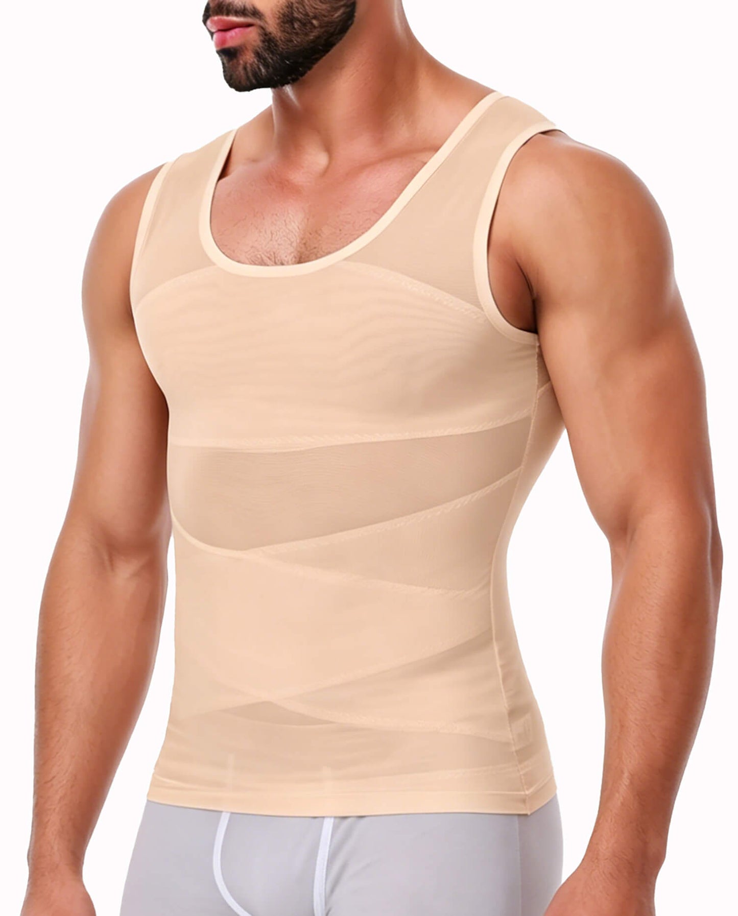 MANIFIQUE Mens Compression Shirt for Gynecomastia - Slimming Undershirts Body Shaper Vest Mesh Shapewear Workout Tops