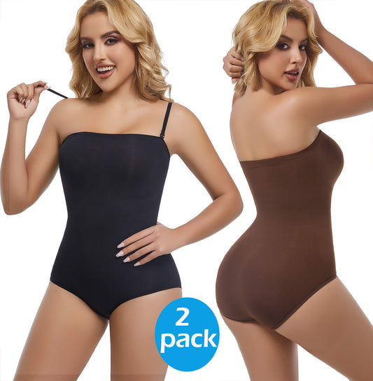 MANIFIQUE 2 Packs Strapless Shapewear for Women, Tummy Control Triangle Bodysuit, Seamless Sculpting Body Shaper Tank Top