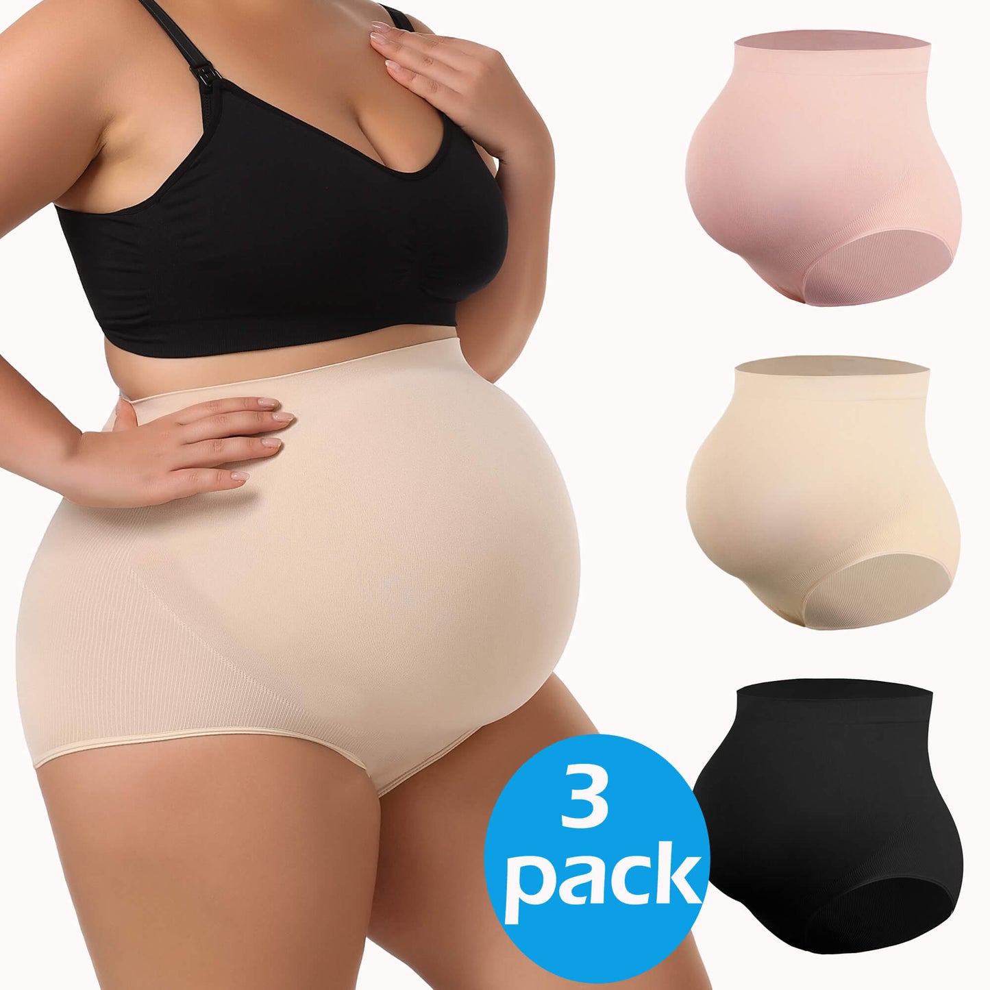 Women's Plus Maternity High Waist Underwear Pregnancy Seamless Soft Belly Support Panties Over Bump 3 Pack