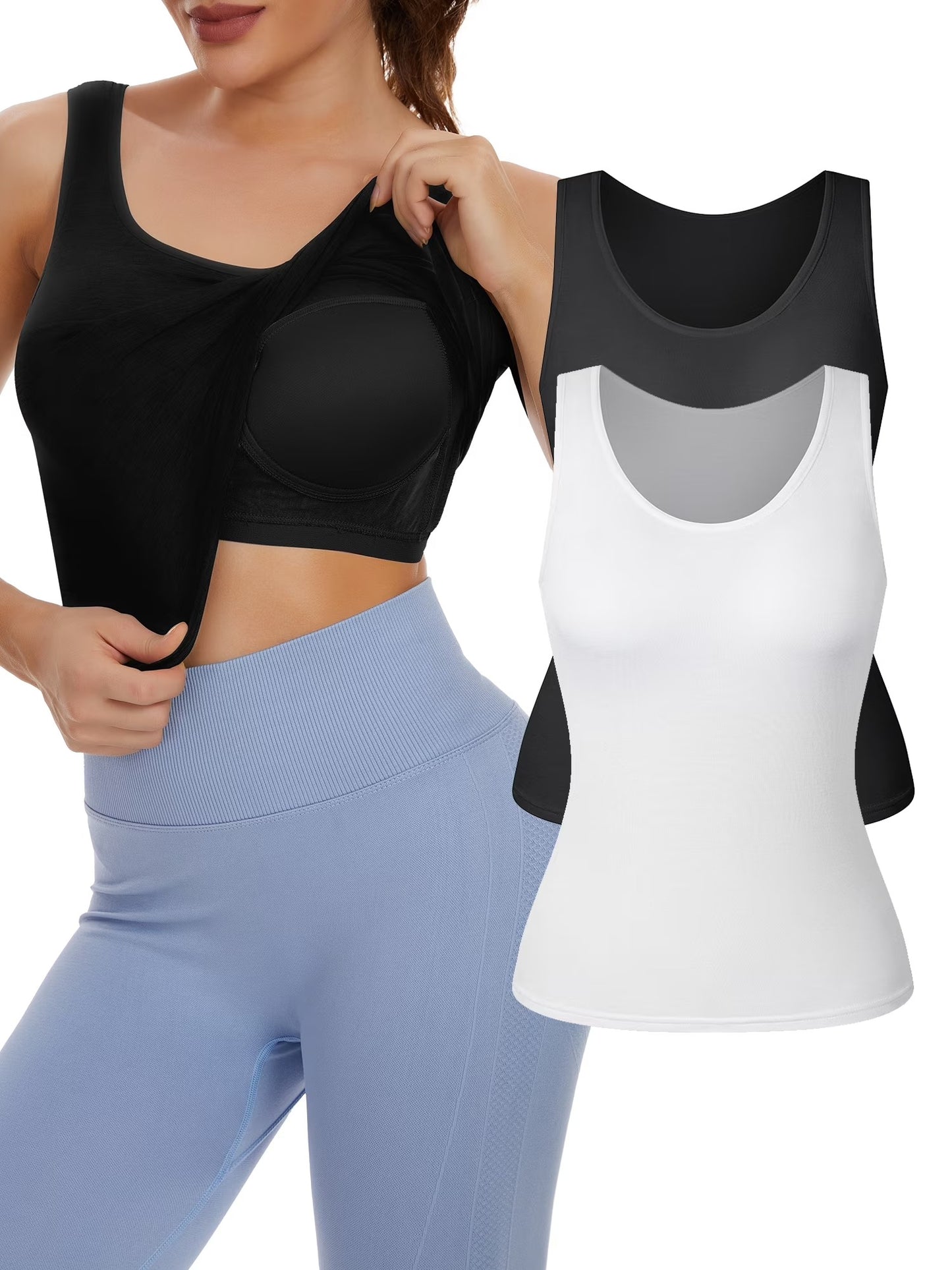 COMFREE Womens Camisoles Tops with Built in Padded Bra Basic Breathable Tank Top(S-3XL)