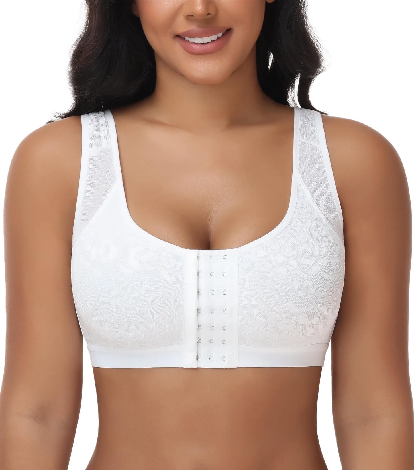 MANIFIQUE Women's Full Figure Front Closure Wirefree Jacquard Back Support Posture Bra
