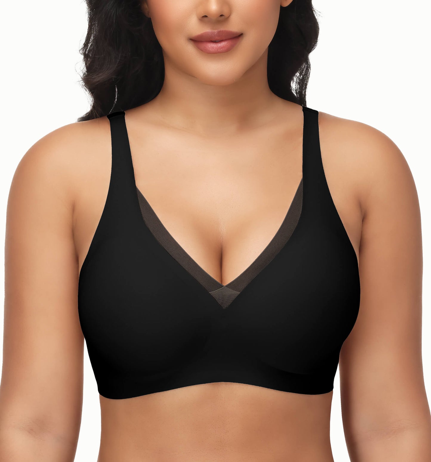 Womens Push Up Wireless Bras V Mesh Comfortable Bralette Supportive Tshirt Bra No Underwire Seamless Everyday Bras