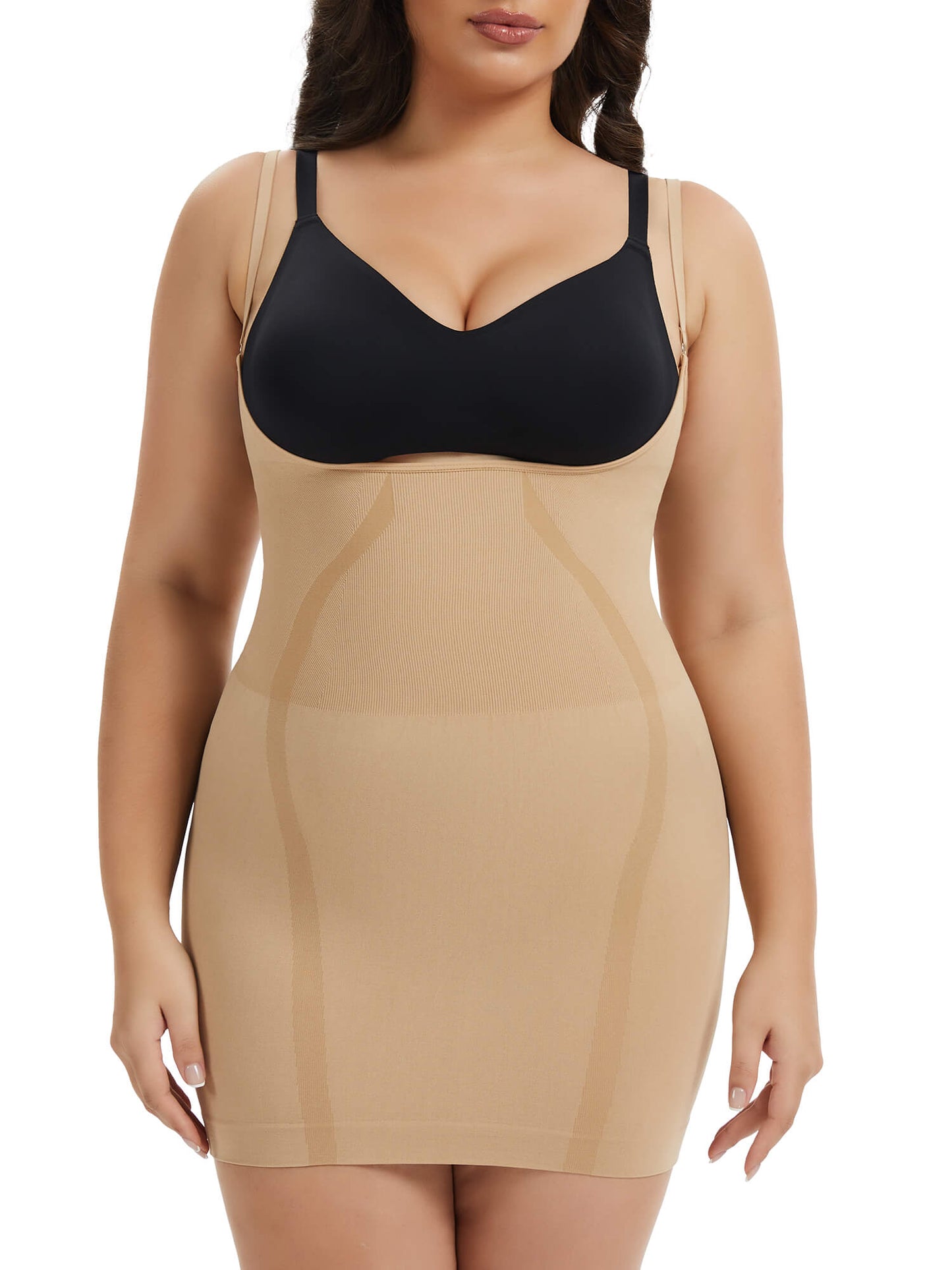 MANIFIQUE Plus Size Open Bust Full Slip - Breathable Body Shapewear - Medium Compression - Anti-Slip Construction