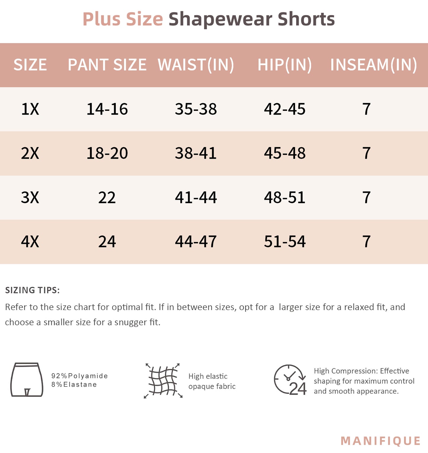 MANIFIQUE Plus Size Shapewear Tummy Control High Waisted Girdle Body Shaper Shorts Thigh Slimming