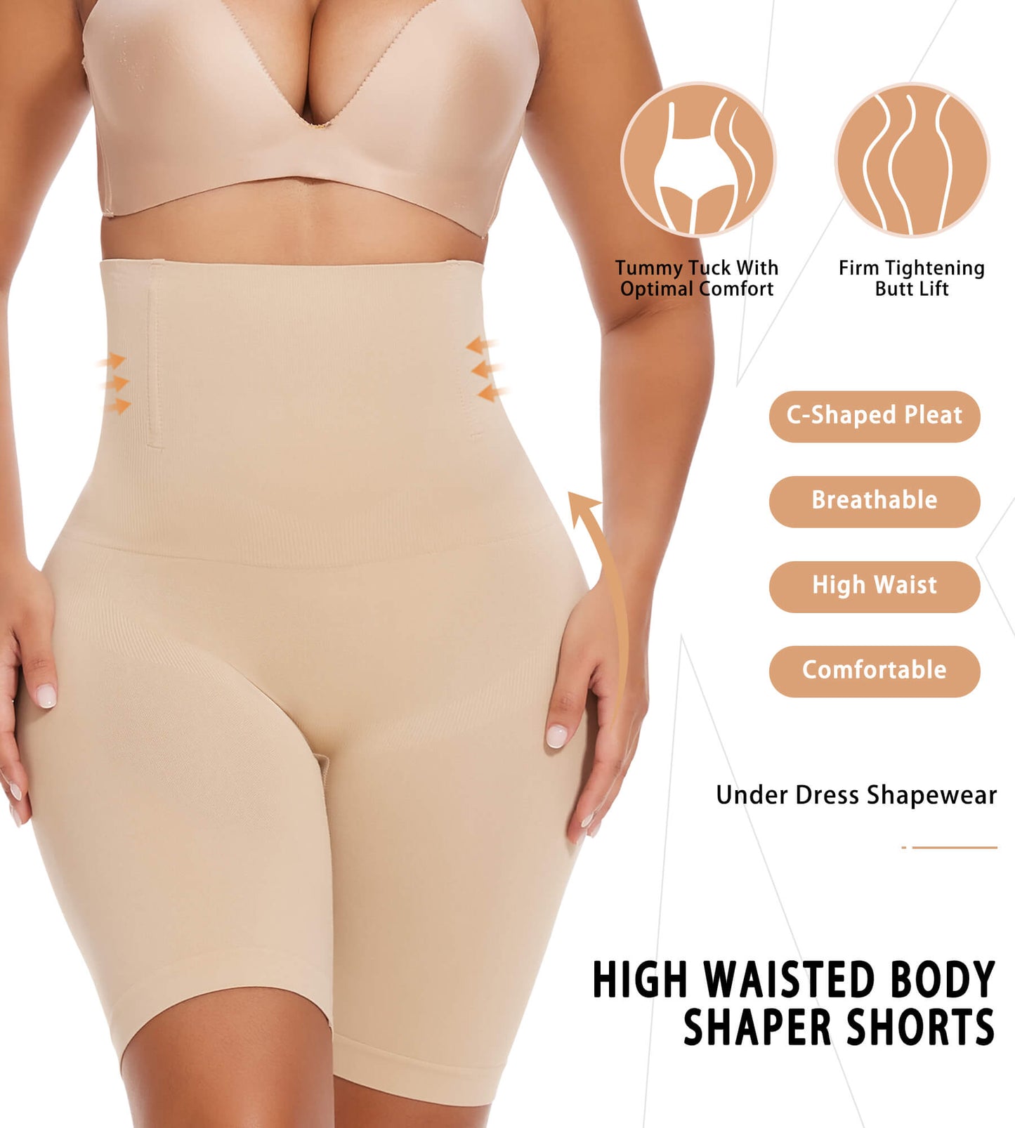MANIFIQUE Shapewear for Women Tummy Control, High Waisted Faja Body Shaper Shorts Thigh Slimmer Girdle