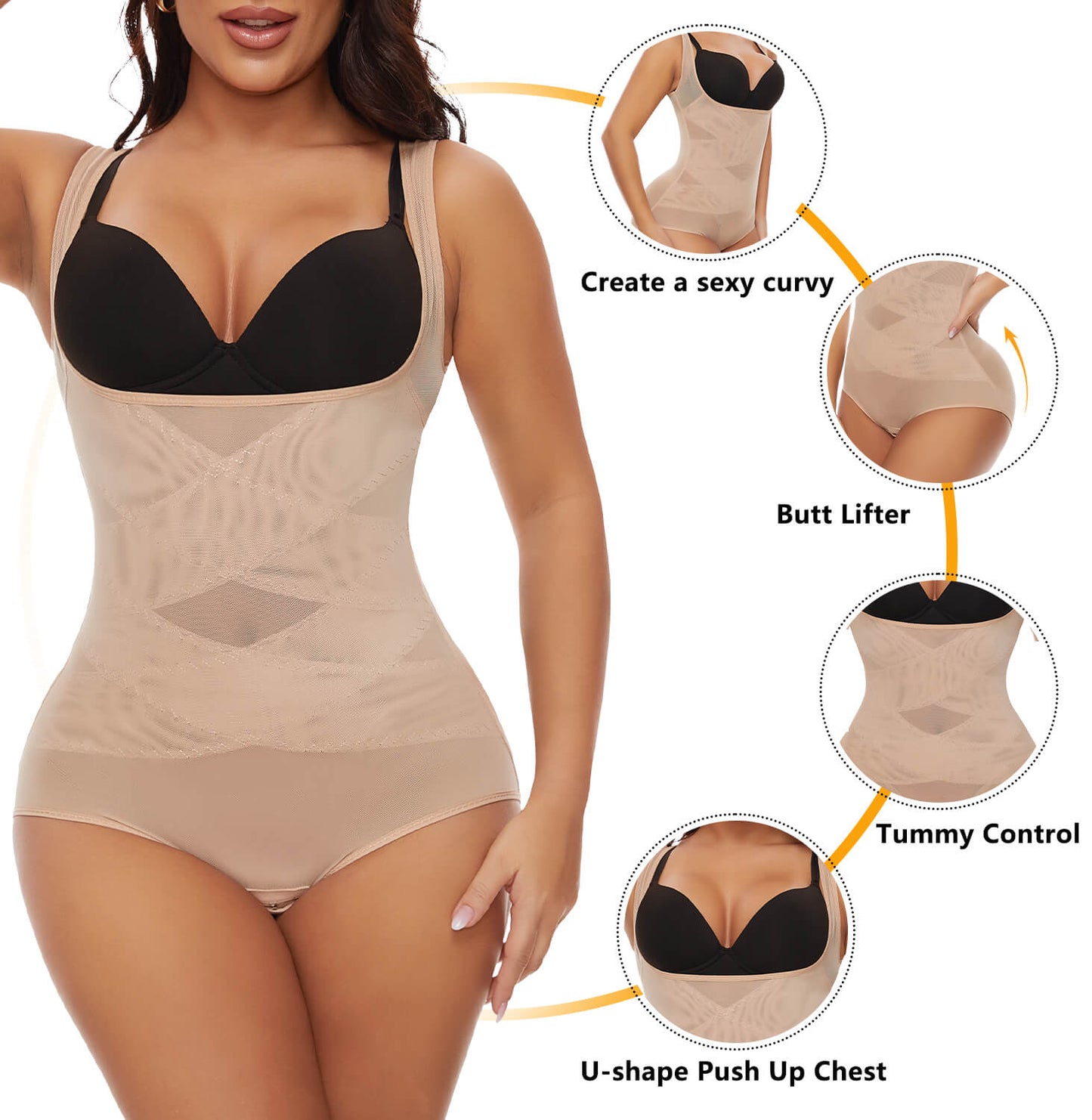 MANIFIQUE 2 Packs Shapewear Bodysuit for Women Tummy Control Butt Lifter Panty Hi-Waist Trainer Stomach Body Shaper Slimming Girdles
