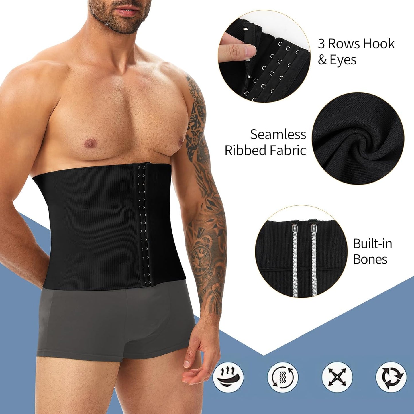 MANIFIQUE Waist Trainer for Men Shapewear Tummy Control Body Shaper Slimming Girdle Fajas para Hombres with Hooks