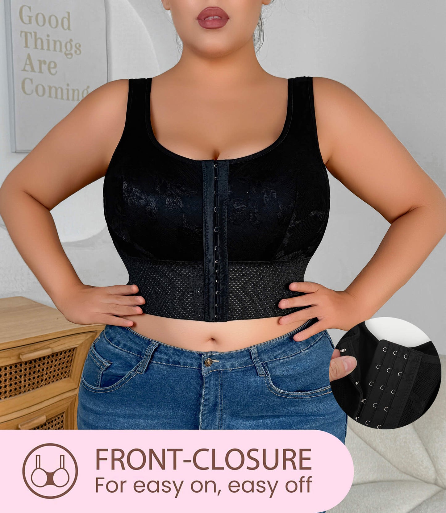 MANIFIQUE Women's Full Coverage Plus Size Comfort Minimizer Bra Wirefree Non Padded Floral Lace