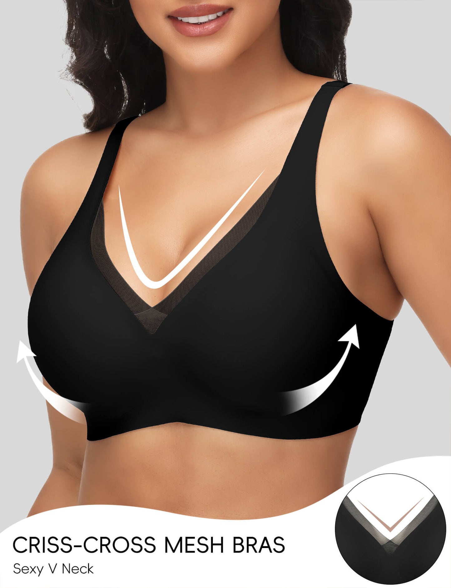 Womens Push Up Wireless Bras V Mesh Comfortable Bralette Supportive Tshirt Bra No Underwire Seamless Everyday Bras