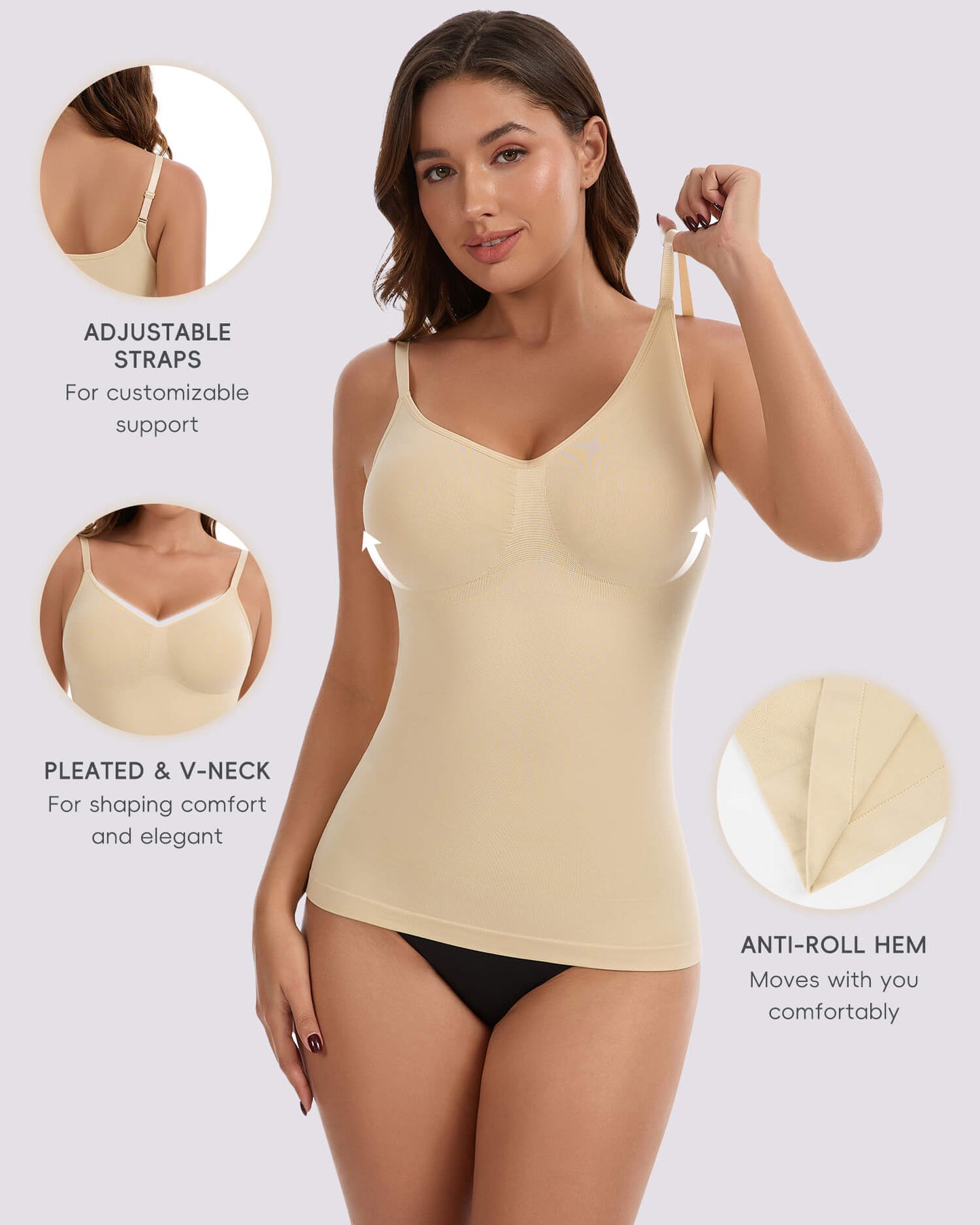 MANIFIQUE Shapewear Cami for Women - Waist Shaping Top, Seamless Compression V Neck Camisole