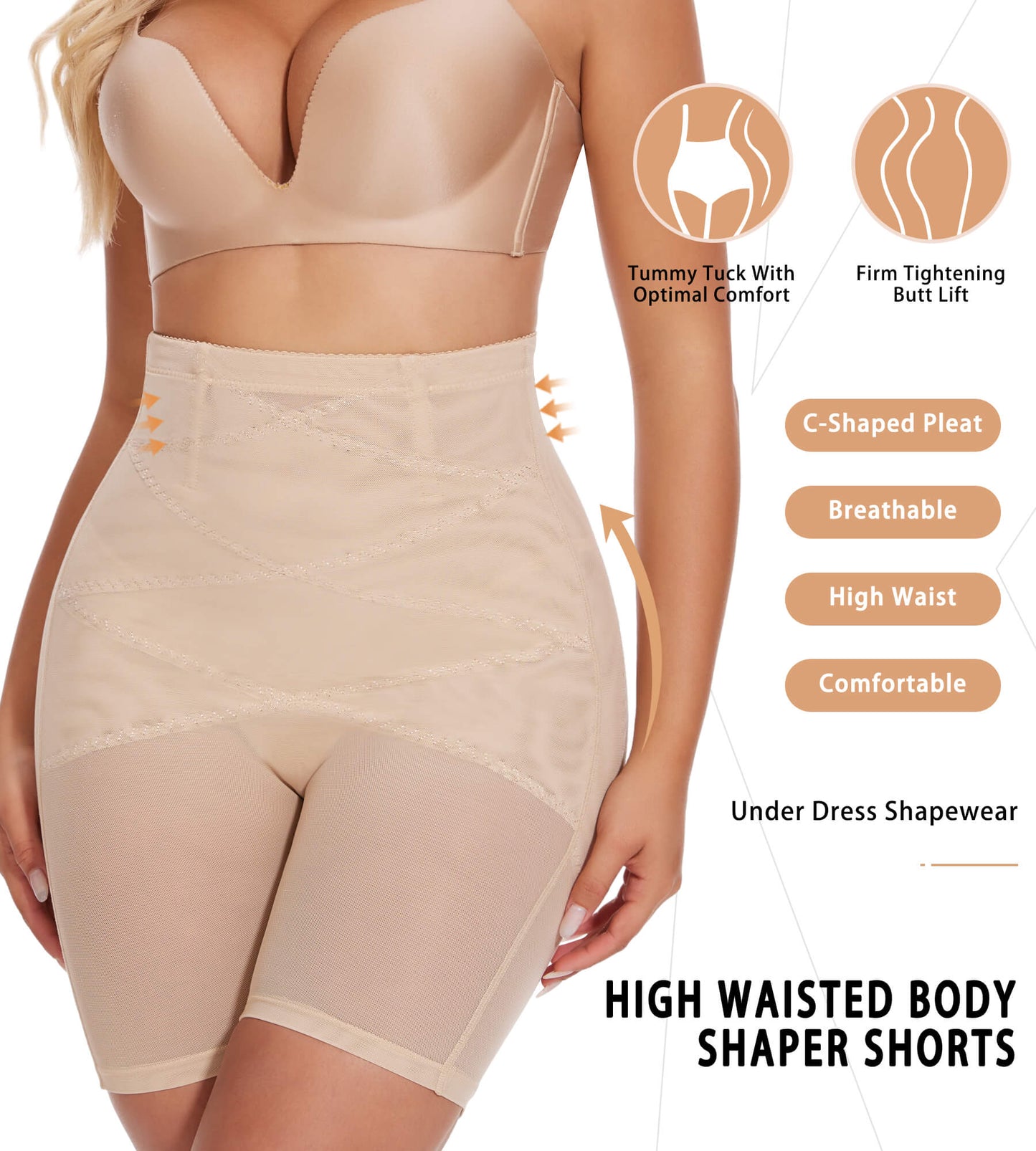 MANIFIQUE Shapewear for Women Tummy Control, High Waisted Body Shaper Shorts Butt Lifting Panties Thigh Slimmer Girdle