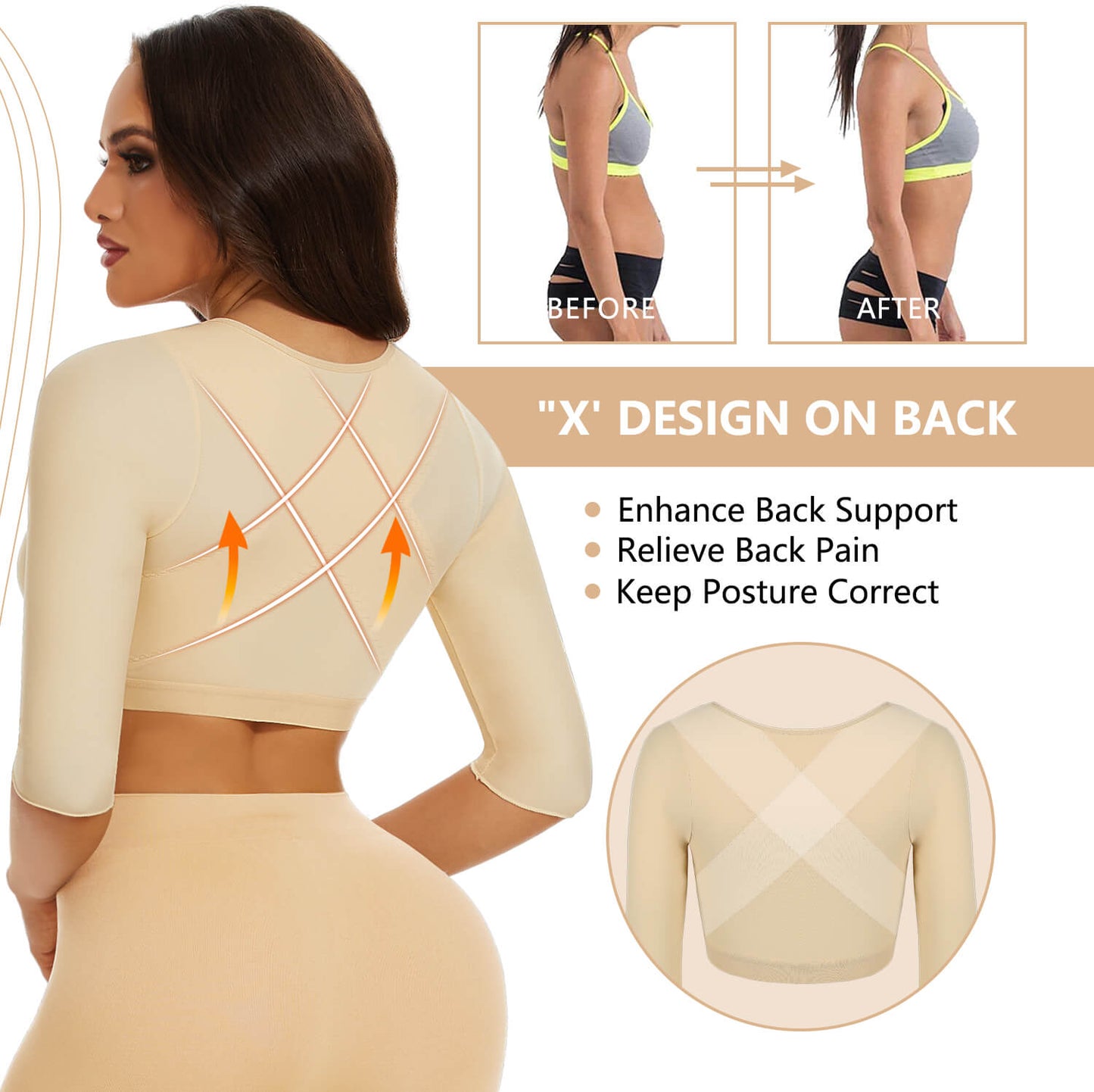 MANIFIQUE 2 Pack Arm Shaper for Women Post Surgery Arm Lipo Compression Sleeves Slimming Arm Faja Front Closure Shapewear Bra