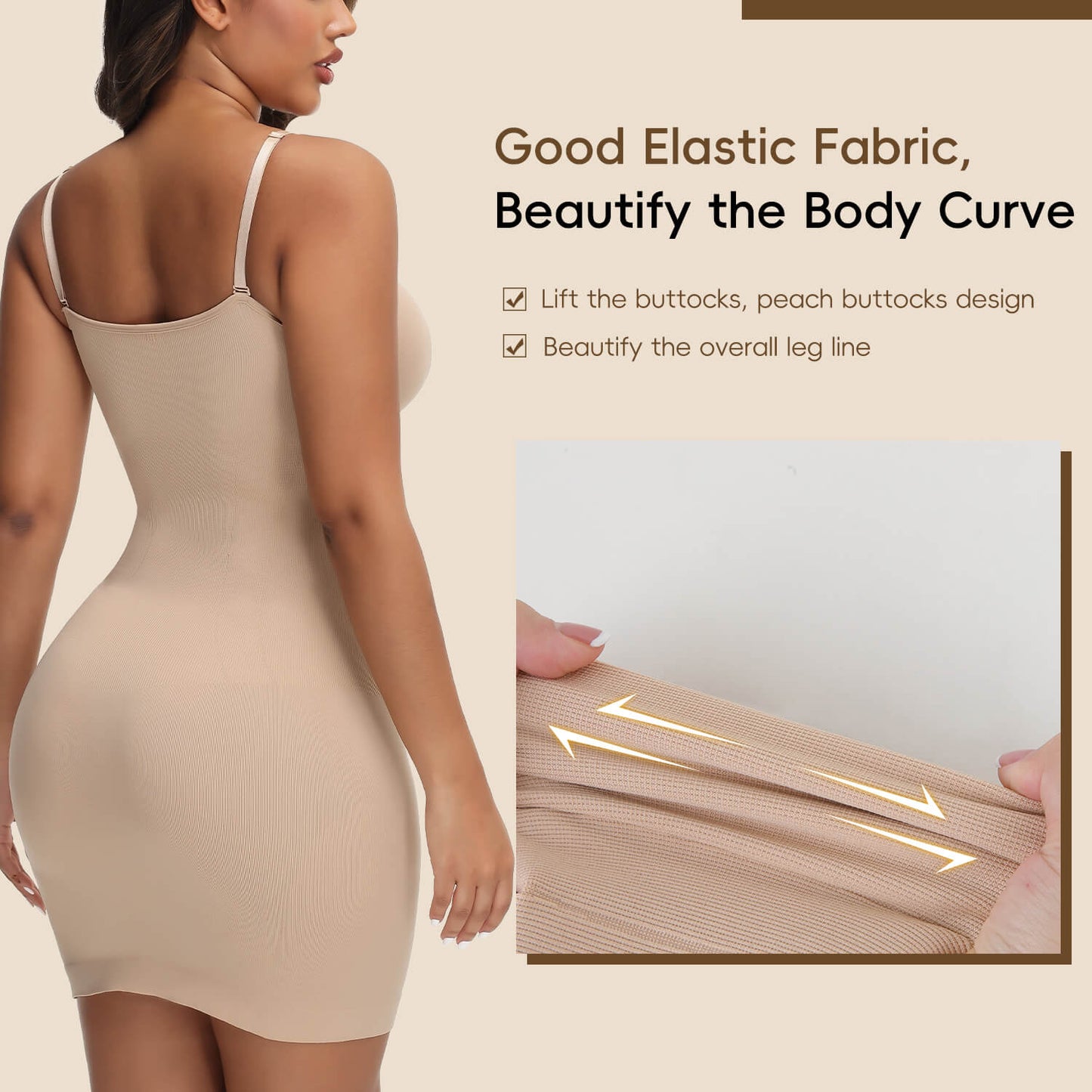 MANIFIQUE Women Shapewear Dress Full Slip Tummy Control Body Shaper V Neck Adjustable Spaghetti Strap