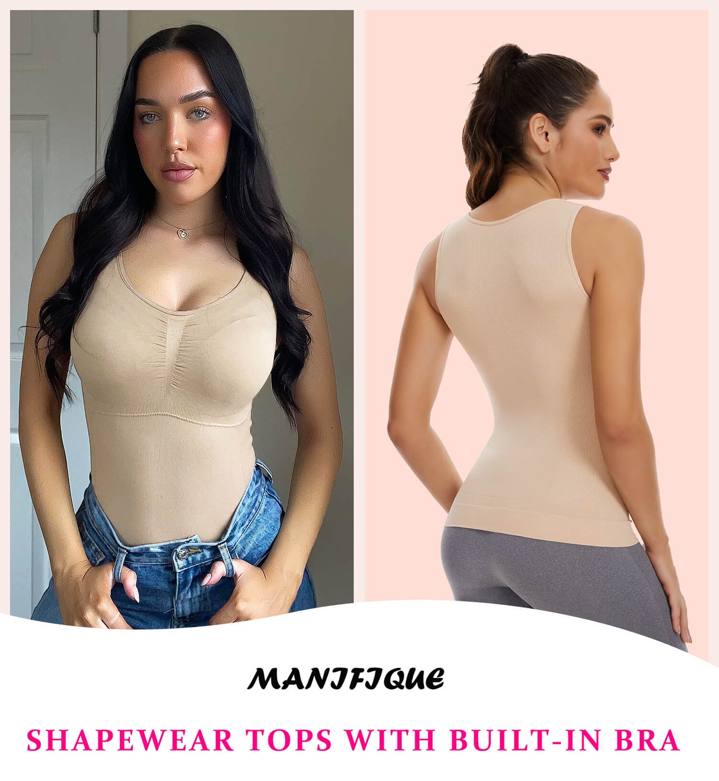 MANIFIQUE 3 Packs Shapewear Tank Tops with Built in Bra for Women Tummy Control Shaper Cami Compression Body Shaper