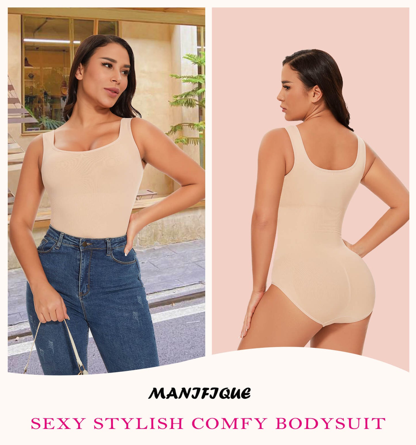 MANIFIQUE 3 Packs Shapewear Bodysuit for Women Tummy Control Slimming Body Shaper Tank Tops