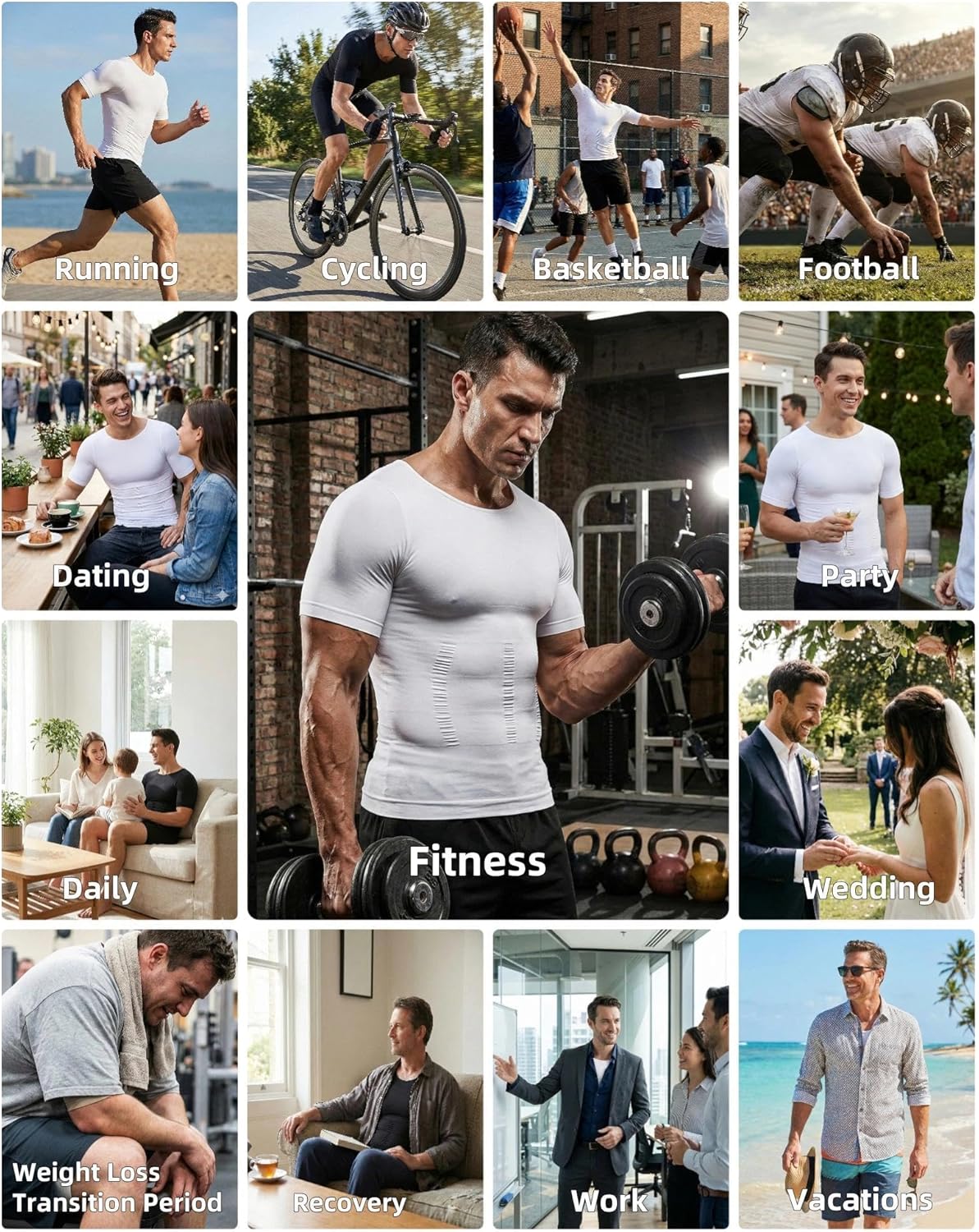MANIFIQUE Gynecomastia Short Sleeve Slimming Compression Shirt Men, Shapewear Mens Tank Top Body Shaper, Athletic Workout Shirts