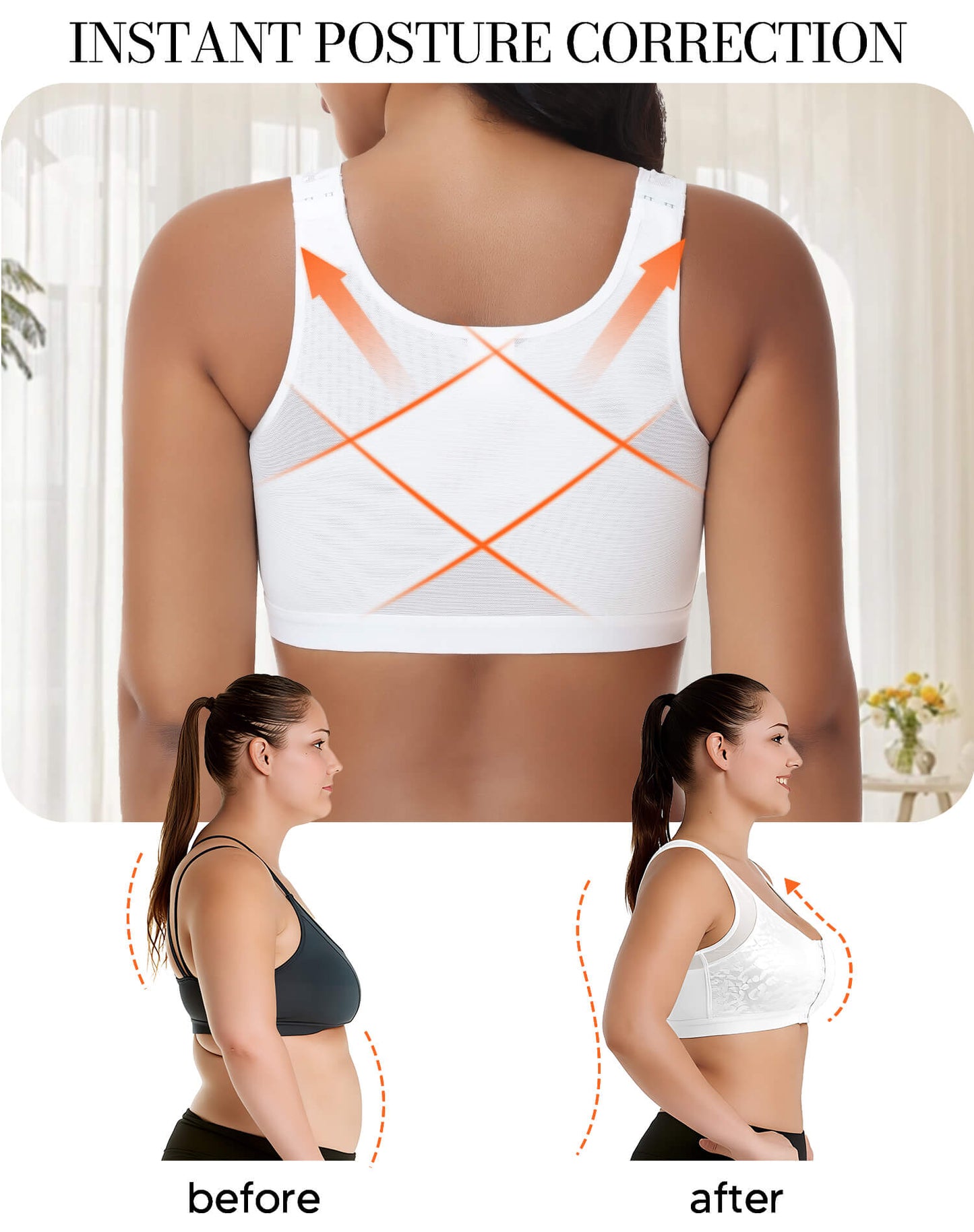MANIFIQUE Women's Full Figure Front Closure Wirefree Jacquard Back Support Posture Bra