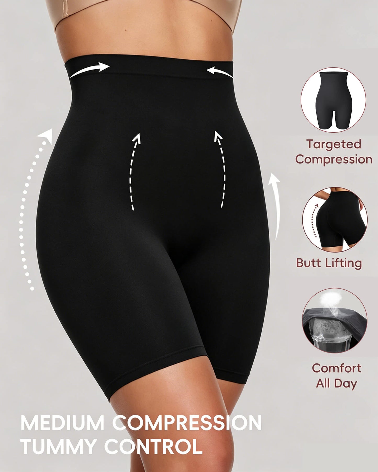 MANIFIQUE Tummy Control Shapewear for Women High Waist Thigh Slimmer Shapewear, Smooth Mid-Thigh Short Under Dress
