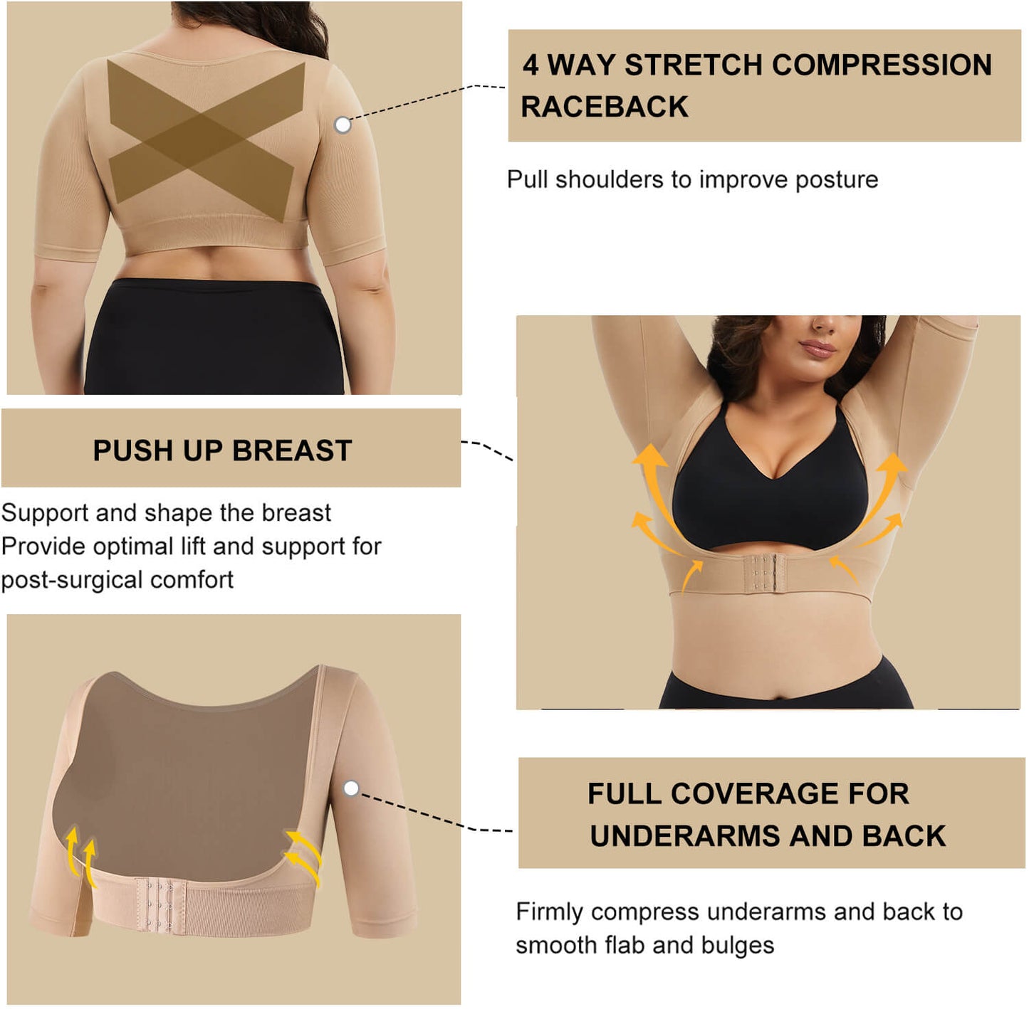 MANIFIQUE Women's Plus Size Shapewear Tops Post Surgery Compression Sleeve for Arm Shaper