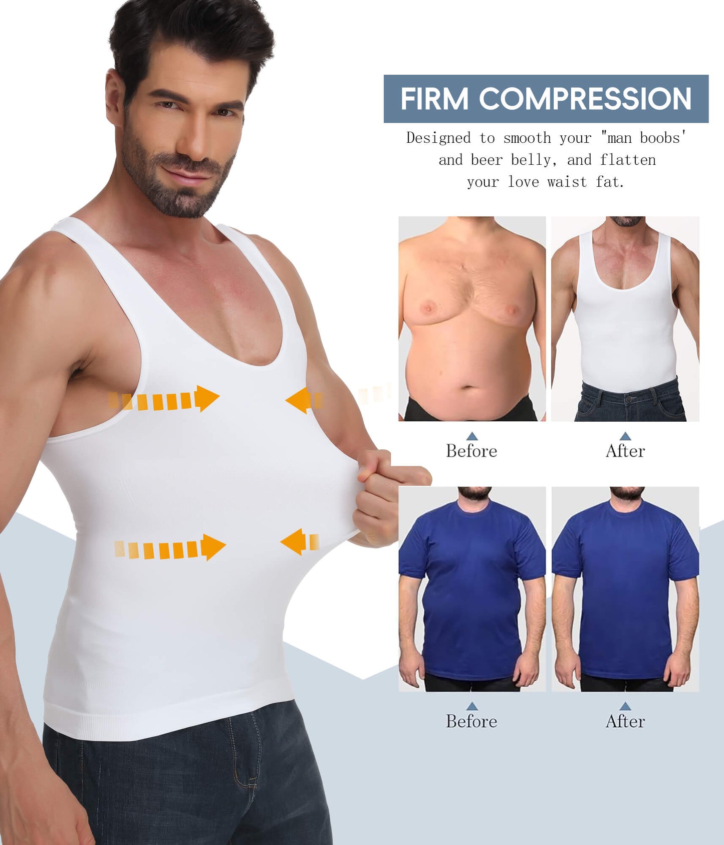 MANIFIQUE Compression Shirt Men Slimming Undershirt Body Shaper Vest, Gynecomastia Compression Tank Top, Shapewear Tummy Control